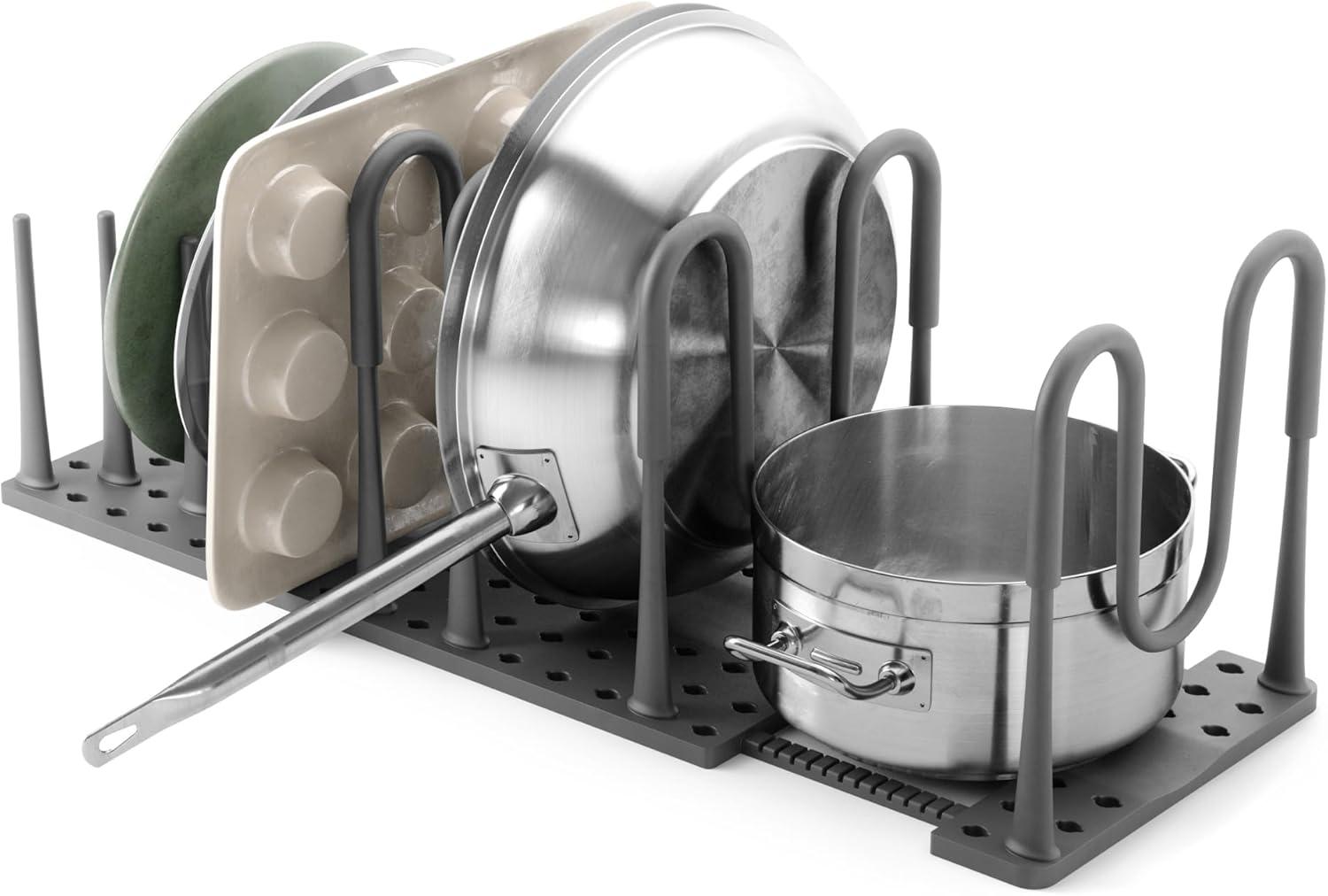 image:imagePeggy Kitchen Drawer Cupboard Organizer Tray Adjustable Storage System For Food Containers Cookware Serveware Utensils and More Large GreyGrey