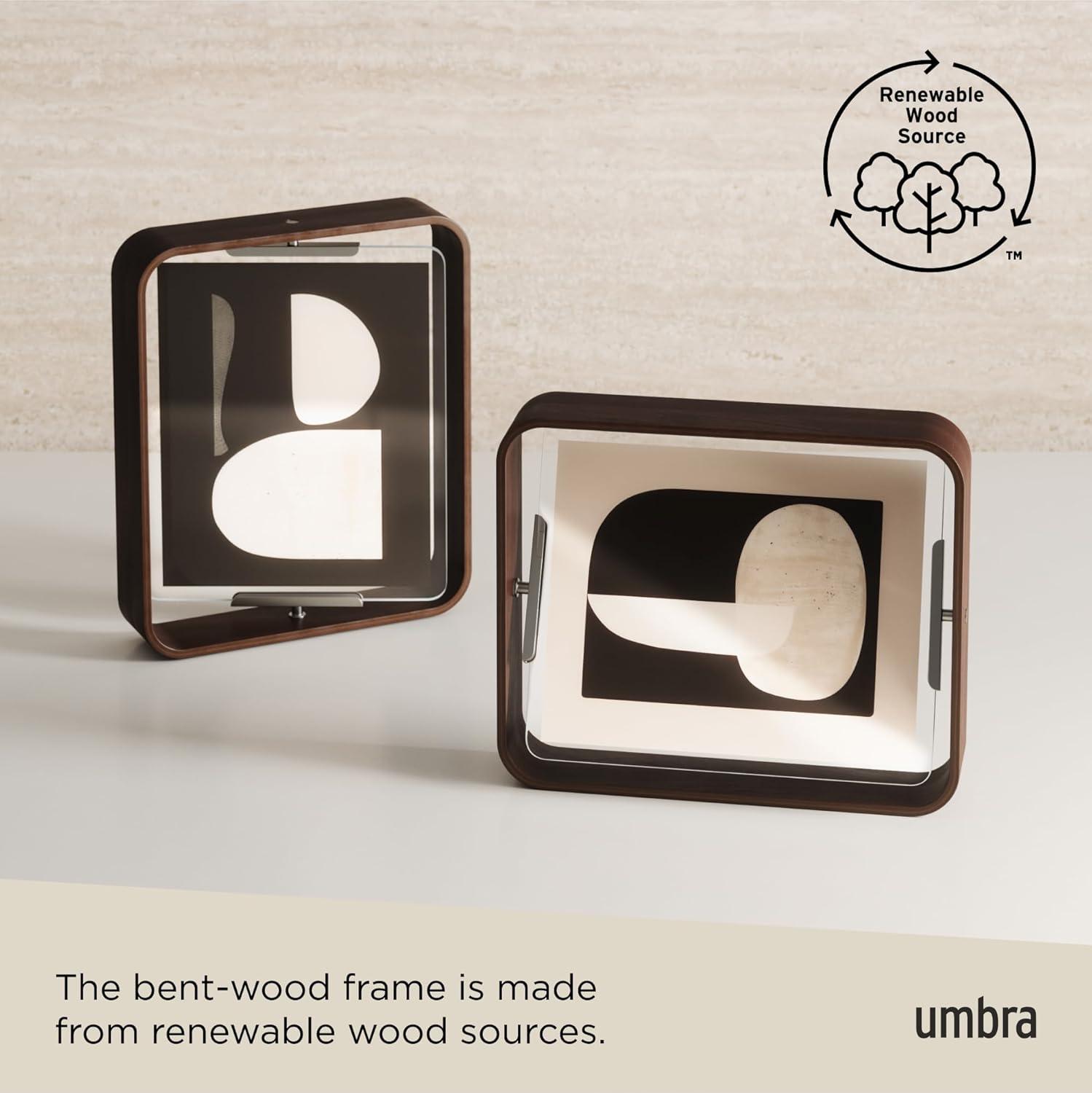 image:imageUmbra Bellwood 4x6 Desk Picture Frame Double Sided Rotating Wooden Photo Frame with 360Degree Pivot Tabletop Display for Portrait or Landscape Photos BlackAged Walnut