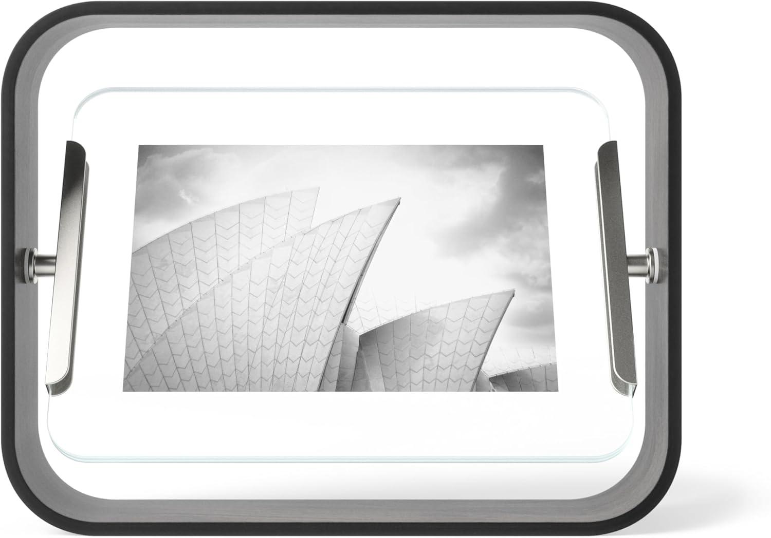 image:imageUmbra Bellwood 4x6 Desk Picture Frame Double Sided Rotating Wooden Photo Frame with 360Degree Pivot Tabletop Display for Portrait or Landscape Photos BlackBlack