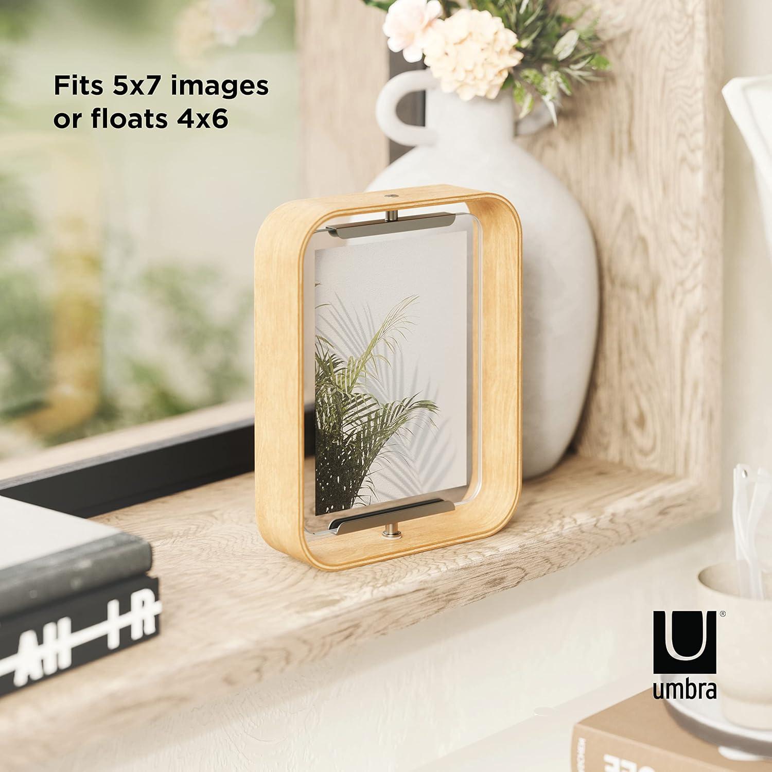 image:imageUmbra Bellwood 4x6 Desk Picture Frame Double Sided Rotating Wooden Photo Frame with 360Degree Pivot Tabletop Display for Portrait or Landscape Photos BlackNatural