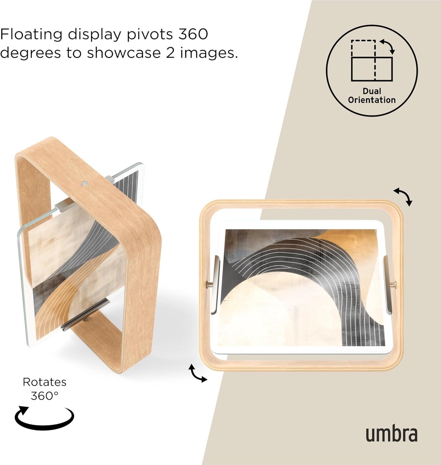image:imageUmbra Bellwood 4x6 Desk Picture Frame Double Sided Rotating Wooden Photo Frame with 360Degree Pivot Tabletop Display for Portrait or Landscape Photos BlackNatural