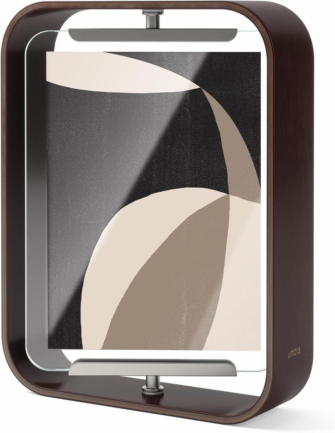 image:imageUmbra Bellwood 4x6 Desk Picture Frame Double Sided Rotating Wooden Photo Frame with 360Degree Pivot Tabletop Display for Portrait or Landscape Photos BlackAged Walnut