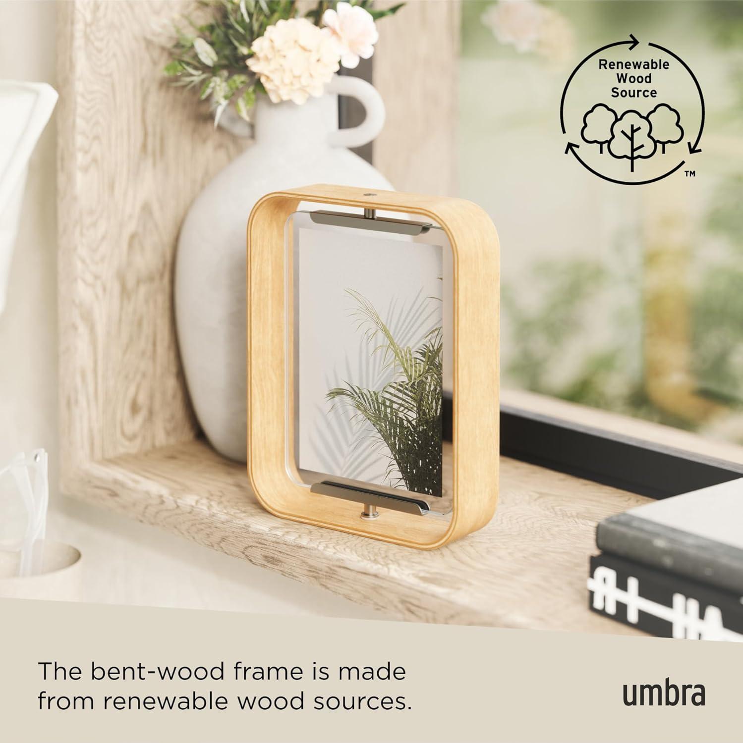 image:imageUmbra Bellwood 4x6 Desk Picture Frame Double Sided Rotating Wooden Photo Frame with 360Degree Pivot Tabletop Display for Portrait or Landscape Photos BlackNatural