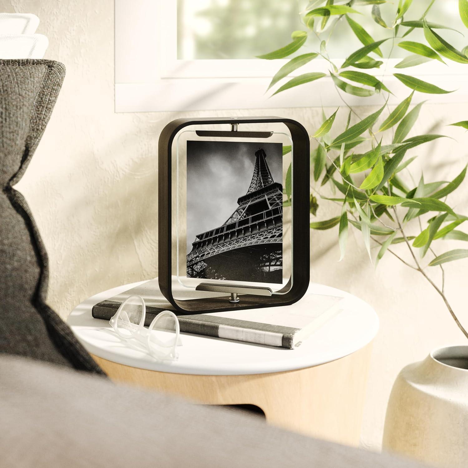 image:imageUmbra Bellwood 4x6 Desk Picture Frame Double Sided Rotating Wooden Photo Frame with 360Degree Pivot Tabletop Display for Portrait or Landscape Photos BlackBlack
