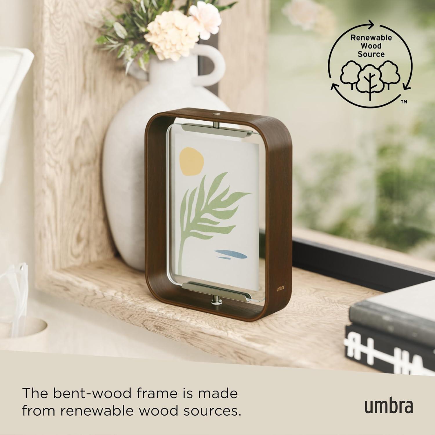image:imageUmbra Bellwood 4x6 Desk Picture Frame Double Sided Rotating Wooden Photo Frame with 360Degree Pivot Tabletop Display for Portrait or Landscape Photos BlackAged Walnut