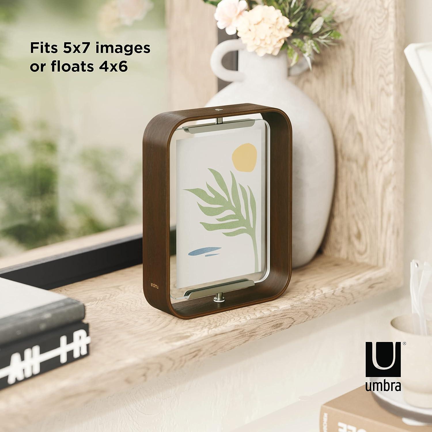 image:imageUmbra Bellwood 4x6 Desk Picture Frame Double Sided Rotating Wooden Photo Frame with 360Degree Pivot Tabletop Display for Portrait or Landscape Photos BlackAged Walnut