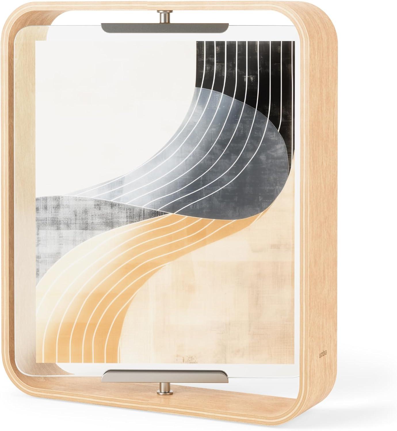 image:imageUmbra Bellwood 4x6 Desk Picture Frame Double Sided Rotating Wooden Photo Frame with 360Degree Pivot Tabletop Display for Portrait or Landscape Photos BlackNatural