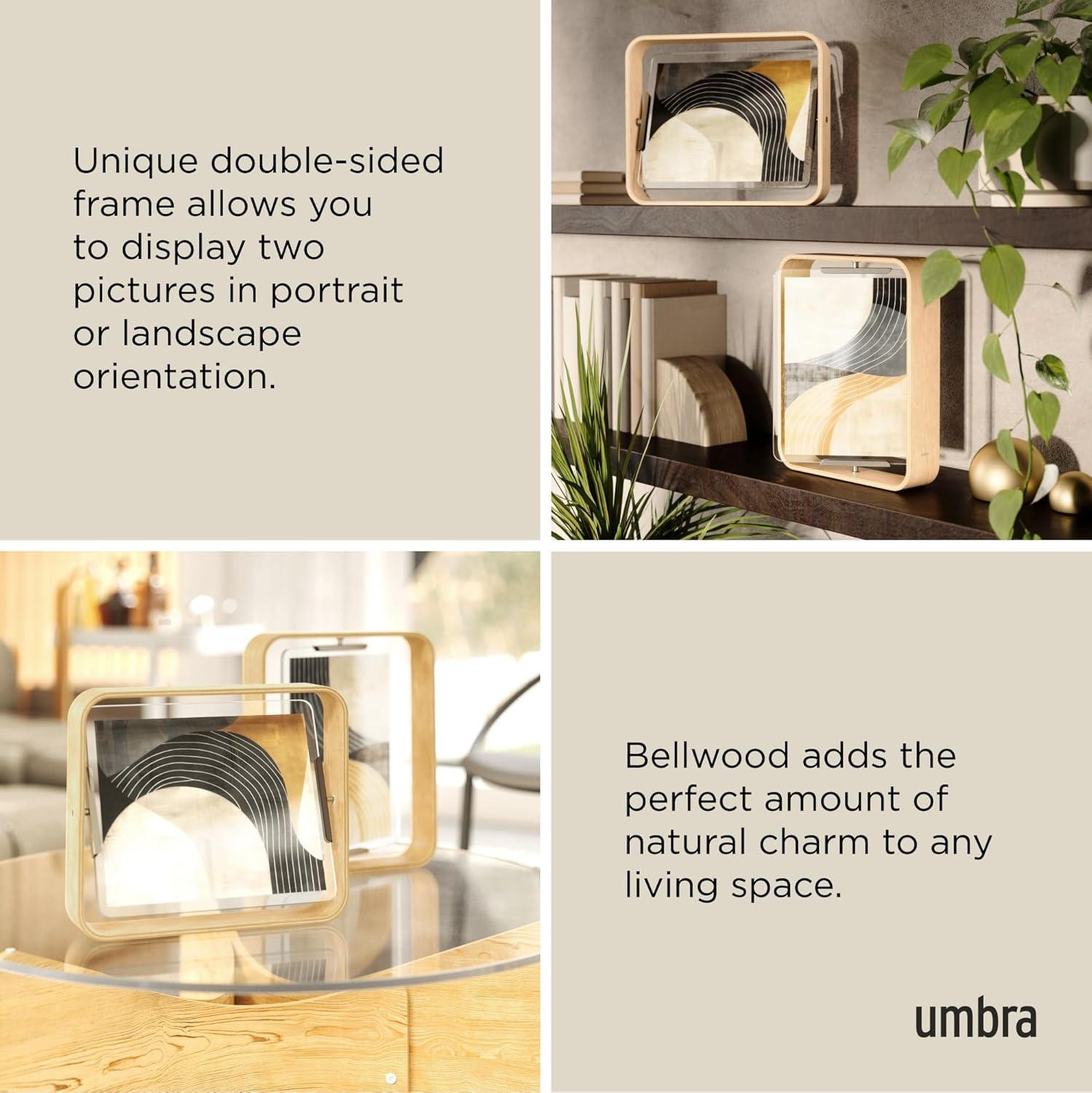 image:imageUmbra Bellwood 4x6 Desk Picture Frame Double Sided Rotating Wooden Photo Frame with 360Degree Pivot Tabletop Display for Portrait or Landscape Photos BlackNatural