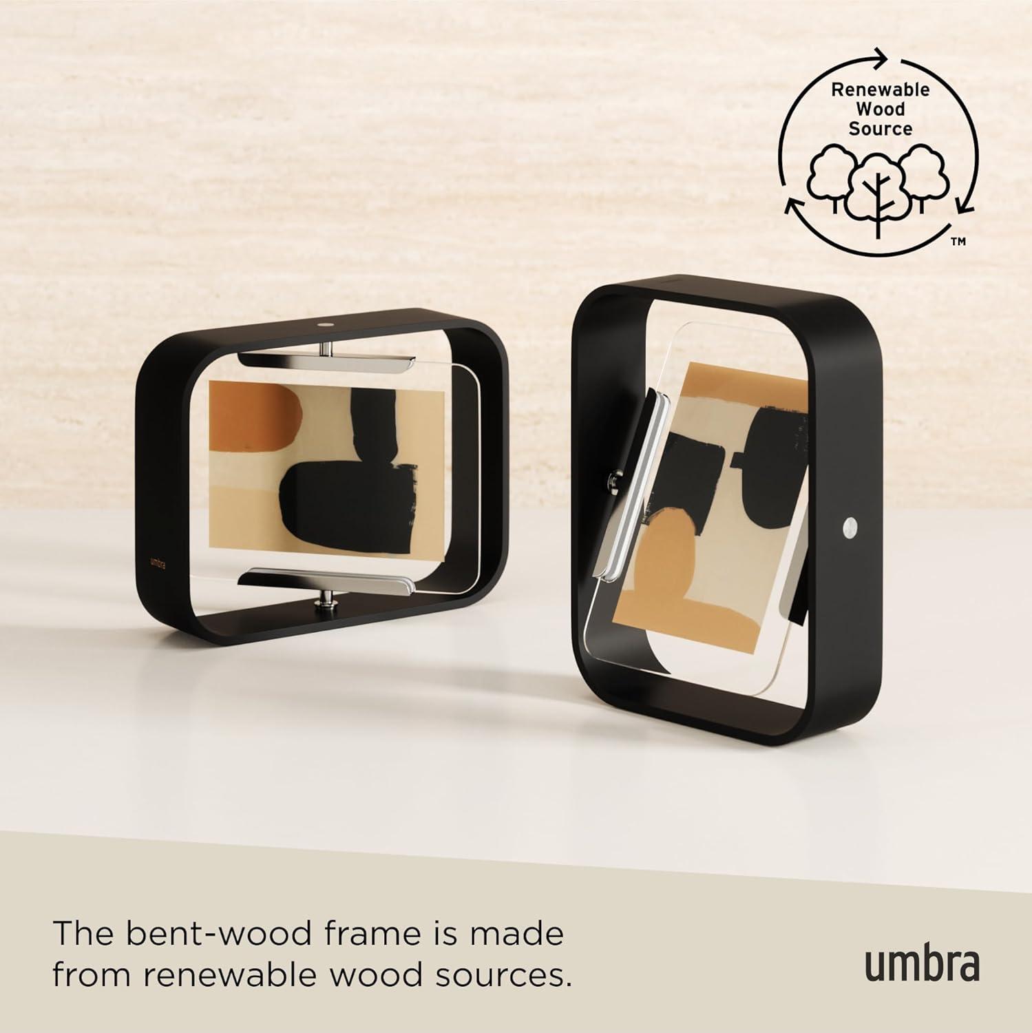 image:imageUmbra Bellwood 4x6 Desk Picture Frame Double Sided Rotating Wooden Photo Frame with 360Degree Pivot Tabletop Display for Portrait or Landscape Photos BlackBlack