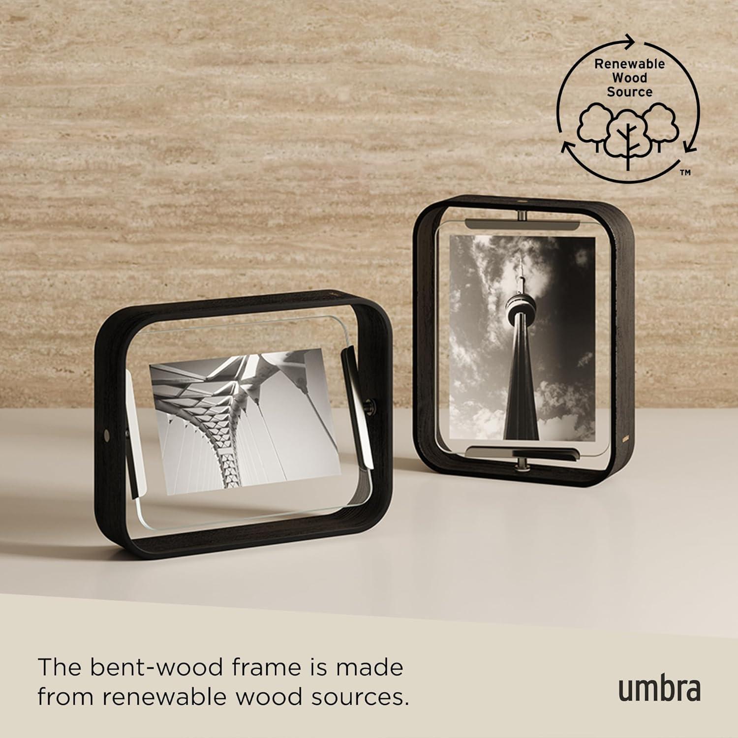 image:imageUmbra Bellwood 4x6 Desk Picture Frame Double Sided Rotating Wooden Photo Frame with 360Degree Pivot Tabletop Display for Portrait or Landscape Photos BlackBlack