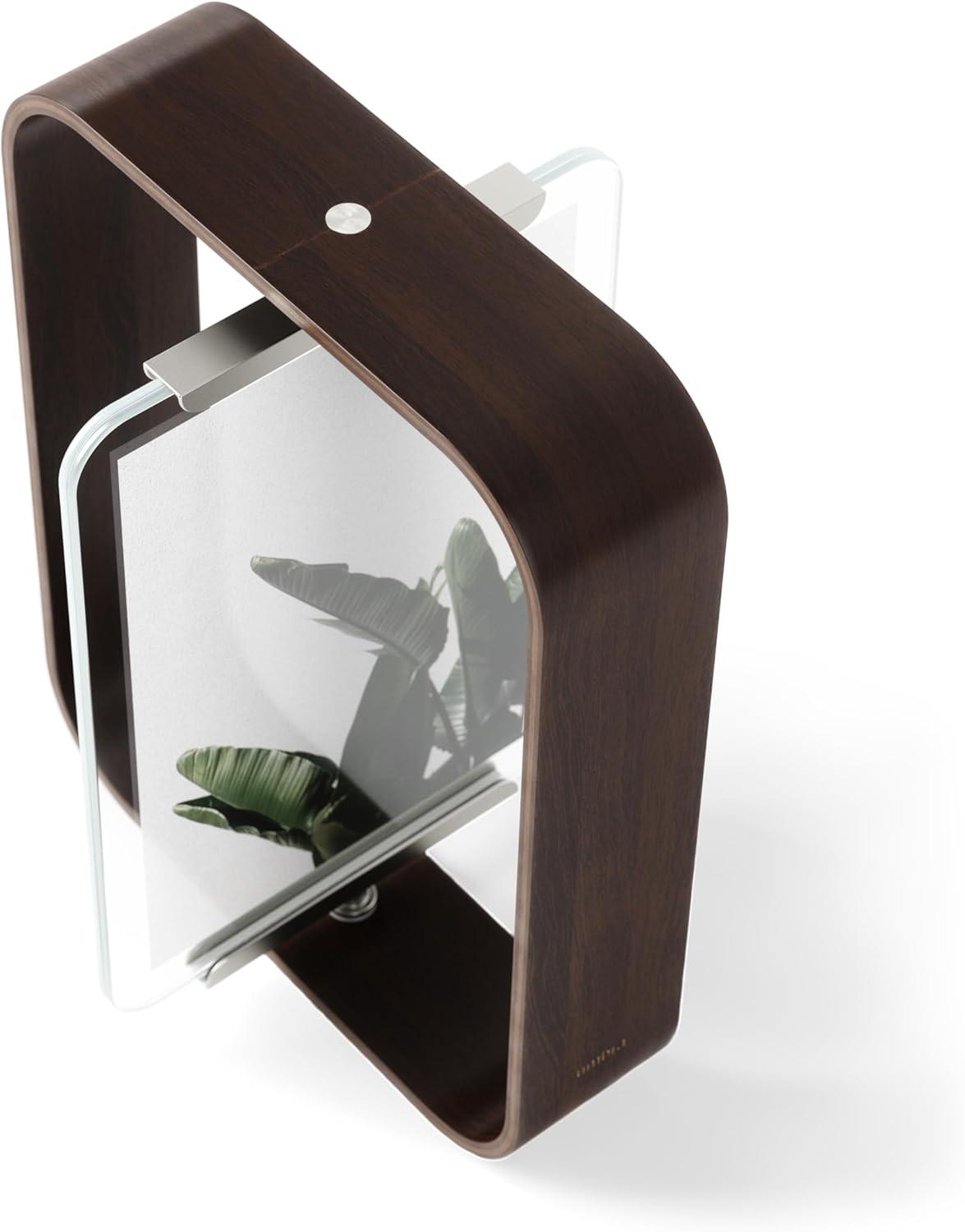 image:imageUmbra Bellwood 4x6 Desk Picture Frame Double Sided Rotating Wooden Photo Frame with 360Degree Pivot Tabletop Display for Portrait or Landscape Photos BlackAged Walnut