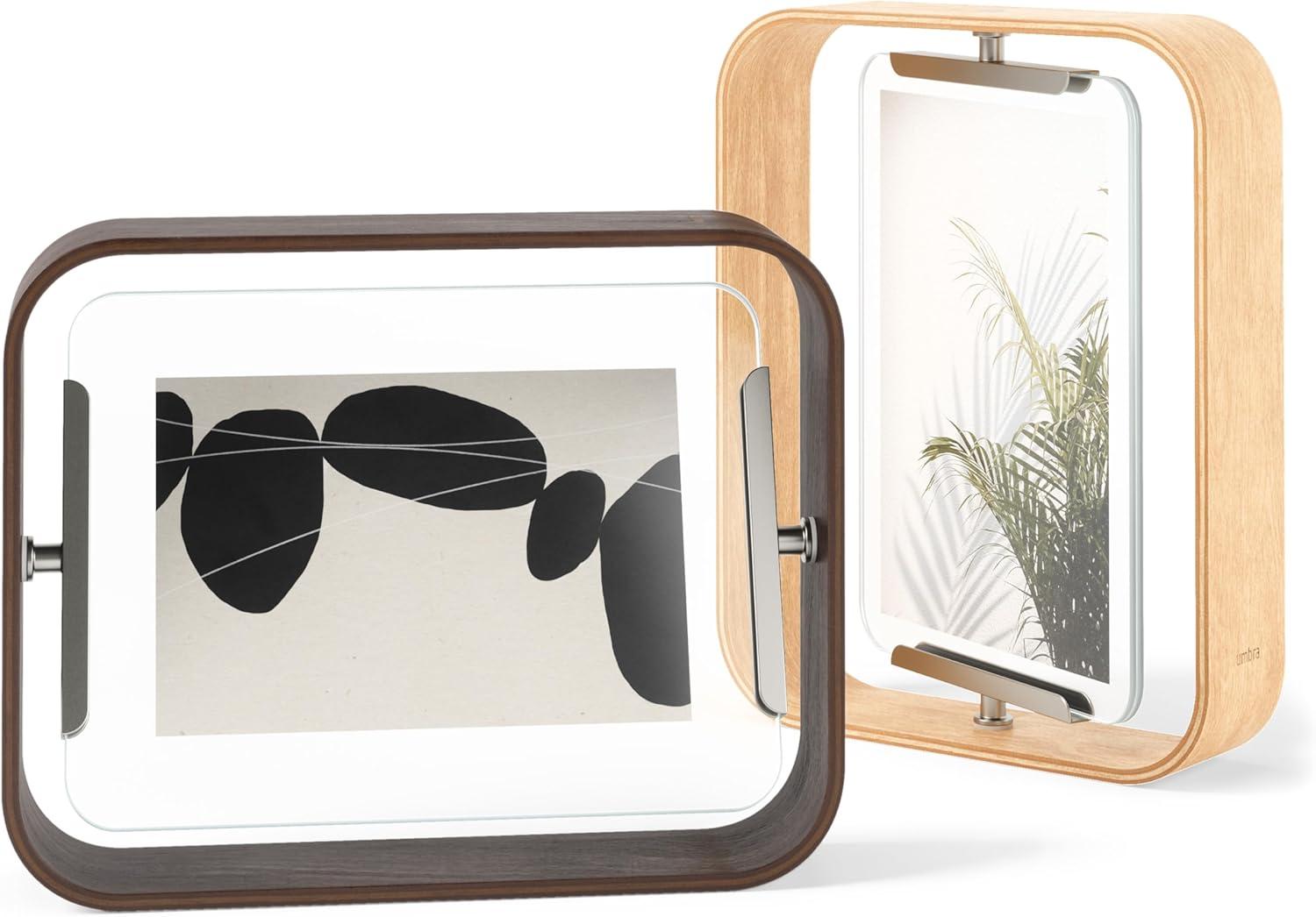 image:imageUmbra Bellwood 4x6 Desk Picture Frame Double Sided Rotating Wooden Photo Frame with 360Degree Pivot Tabletop Display for Portrait or Landscape Photos BlackNatural