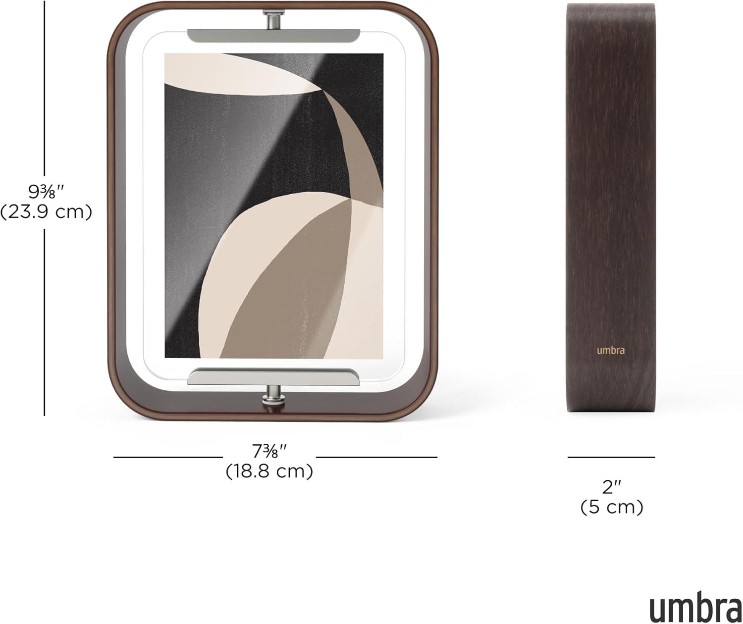 image:imageUmbra Bellwood 4x6 Desk Picture Frame Double Sided Rotating Wooden Photo Frame with 360Degree Pivot Tabletop Display for Portrait or Landscape Photos BlackAged Walnut
