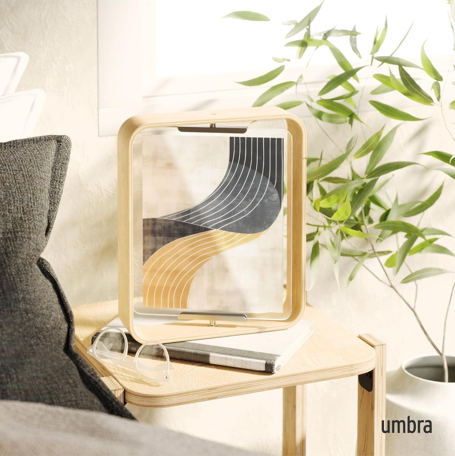 image:imageUmbra Bellwood 4x6 Desk Picture Frame Double Sided Rotating Wooden Photo Frame with 360Degree Pivot Tabletop Display for Portrait or Landscape Photos BlackNatural