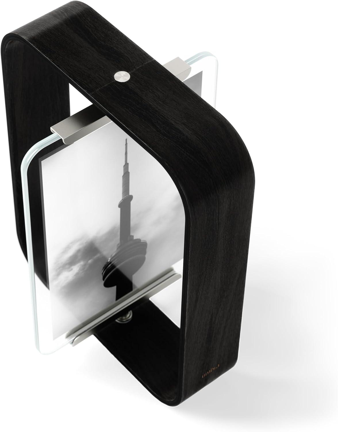 image:imageUmbra Bellwood 4x6 Desk Picture Frame Double Sided Rotating Wooden Photo Frame with 360Degree Pivot Tabletop Display for Portrait or Landscape Photos BlackBlack
