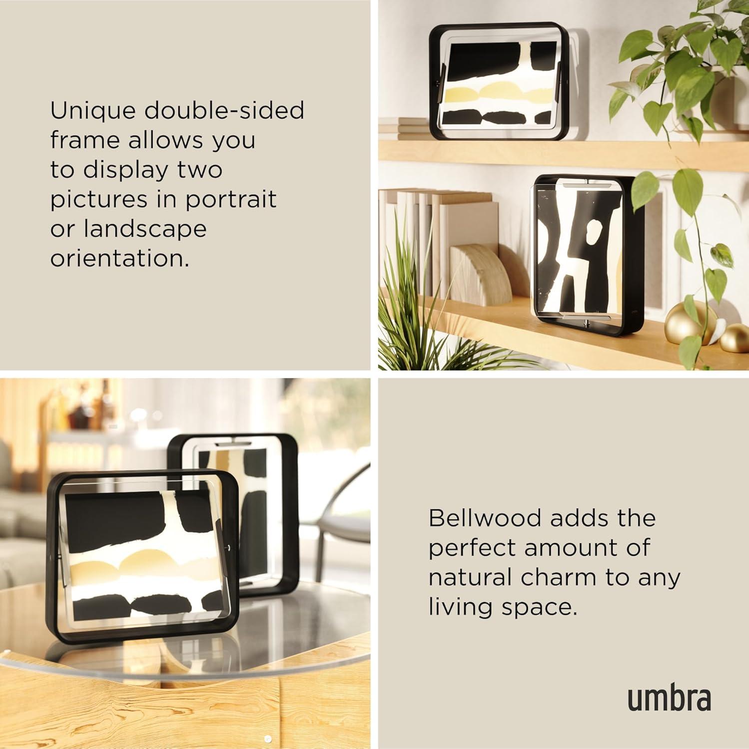 image:imageUmbra Bellwood 4x6 Desk Picture Frame Double Sided Rotating Wooden Photo Frame with 360Degree Pivot Tabletop Display for Portrait or Landscape Photos BlackAged Walnut