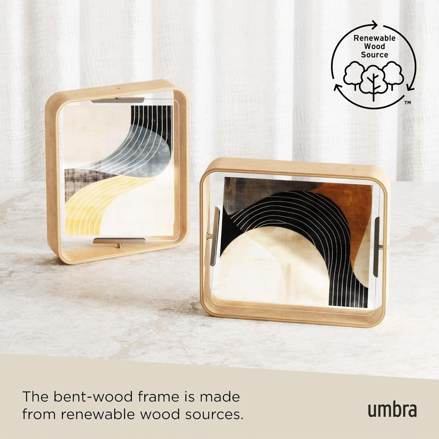 image:imageUmbra Bellwood 4x6 Desk Picture Frame Double Sided Rotating Wooden Photo Frame with 360Degree Pivot Tabletop Display for Portrait or Landscape Photos BlackNatural
