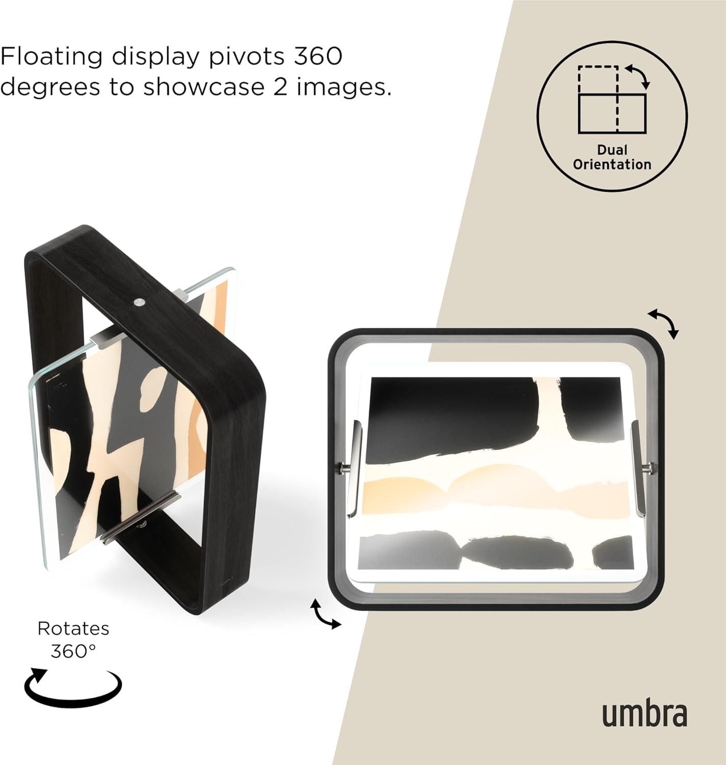 image:imageUmbra Bellwood 4x6 Desk Picture Frame Double Sided Rotating Wooden Photo Frame with 360Degree Pivot Tabletop Display for Portrait or Landscape Photos BlackBlack