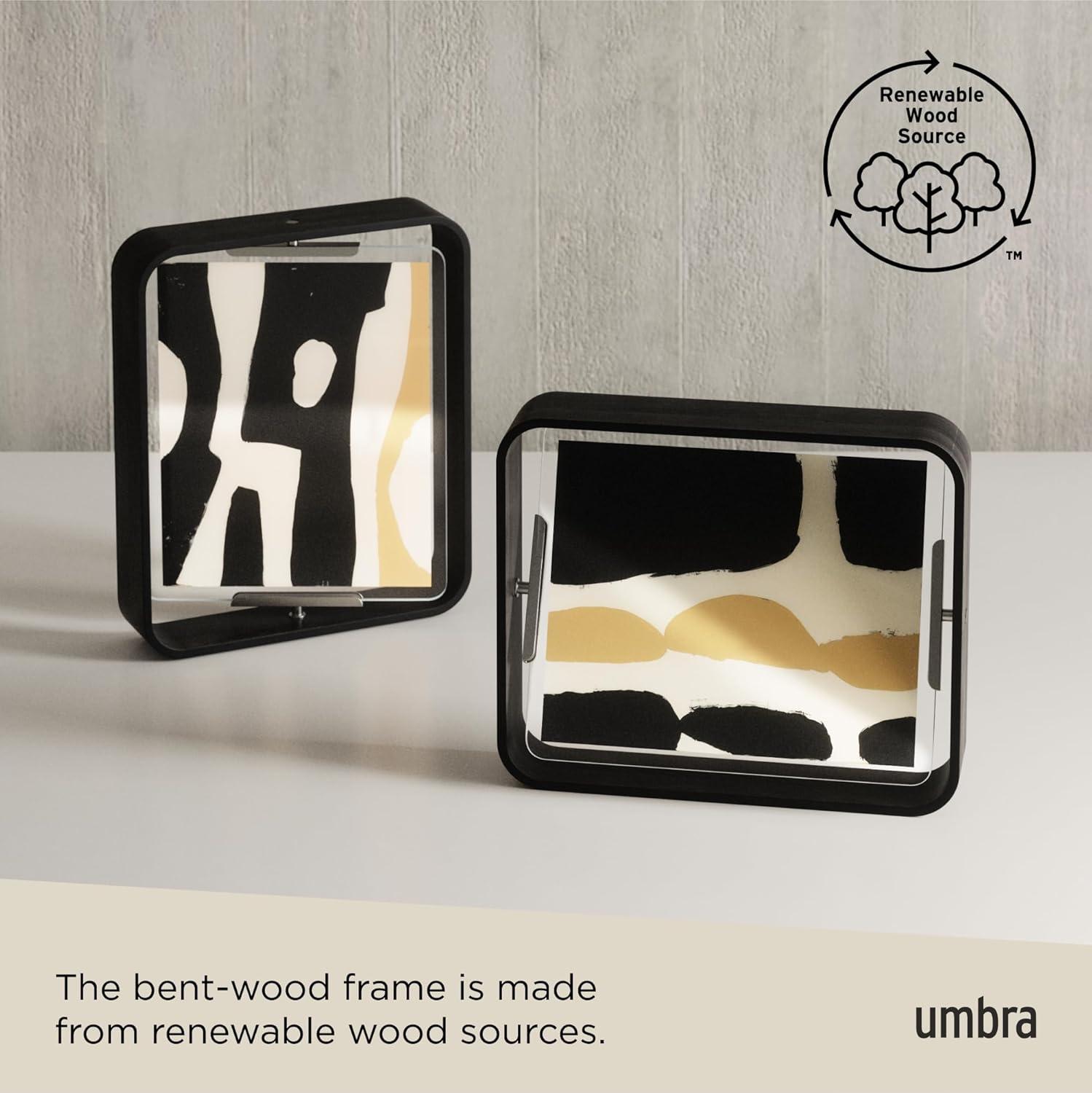 image:imageUmbra Bellwood 4x6 Desk Picture Frame Double Sided Rotating Wooden Photo Frame with 360Degree Pivot Tabletop Display for Portrait or Landscape Photos BlackAged Walnut