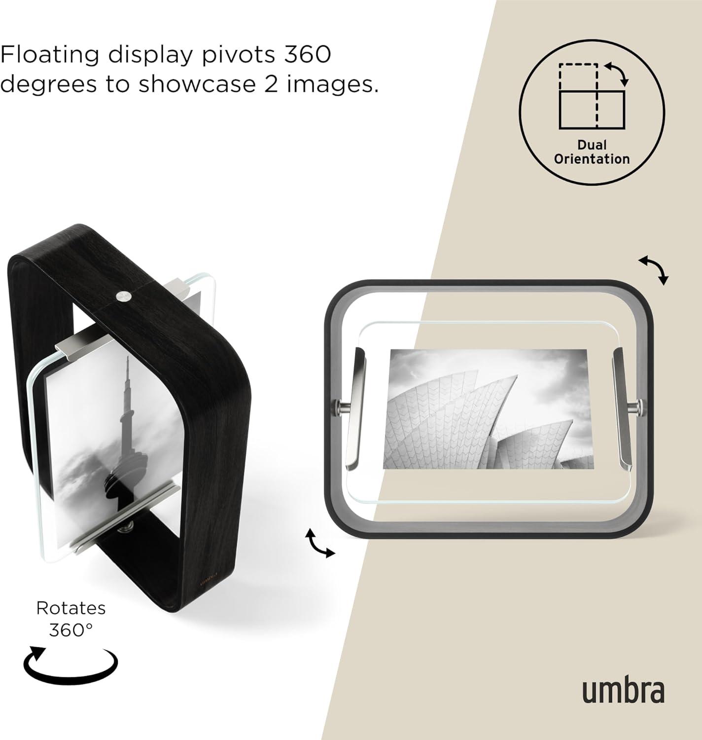 image:imageUmbra Bellwood 4x6 Desk Picture Frame Double Sided Rotating Wooden Photo Frame with 360Degree Pivot Tabletop Display for Portrait or Landscape Photos BlackBlack