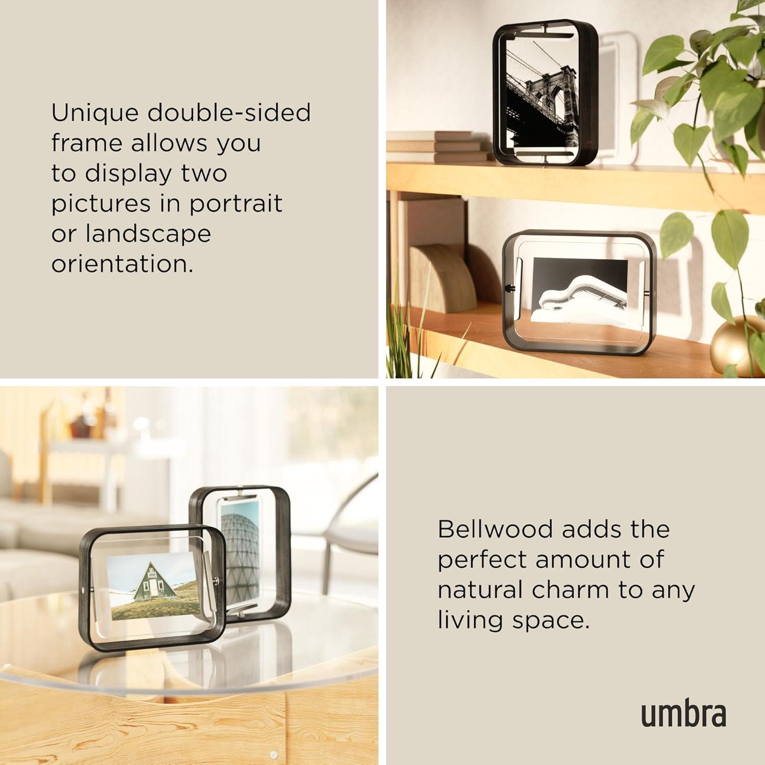image:imageUmbra Bellwood 4x6 Desk Picture Frame Double Sided Rotating Wooden Photo Frame with 360Degree Pivot Tabletop Display for Portrait or Landscape Photos BlackBlack