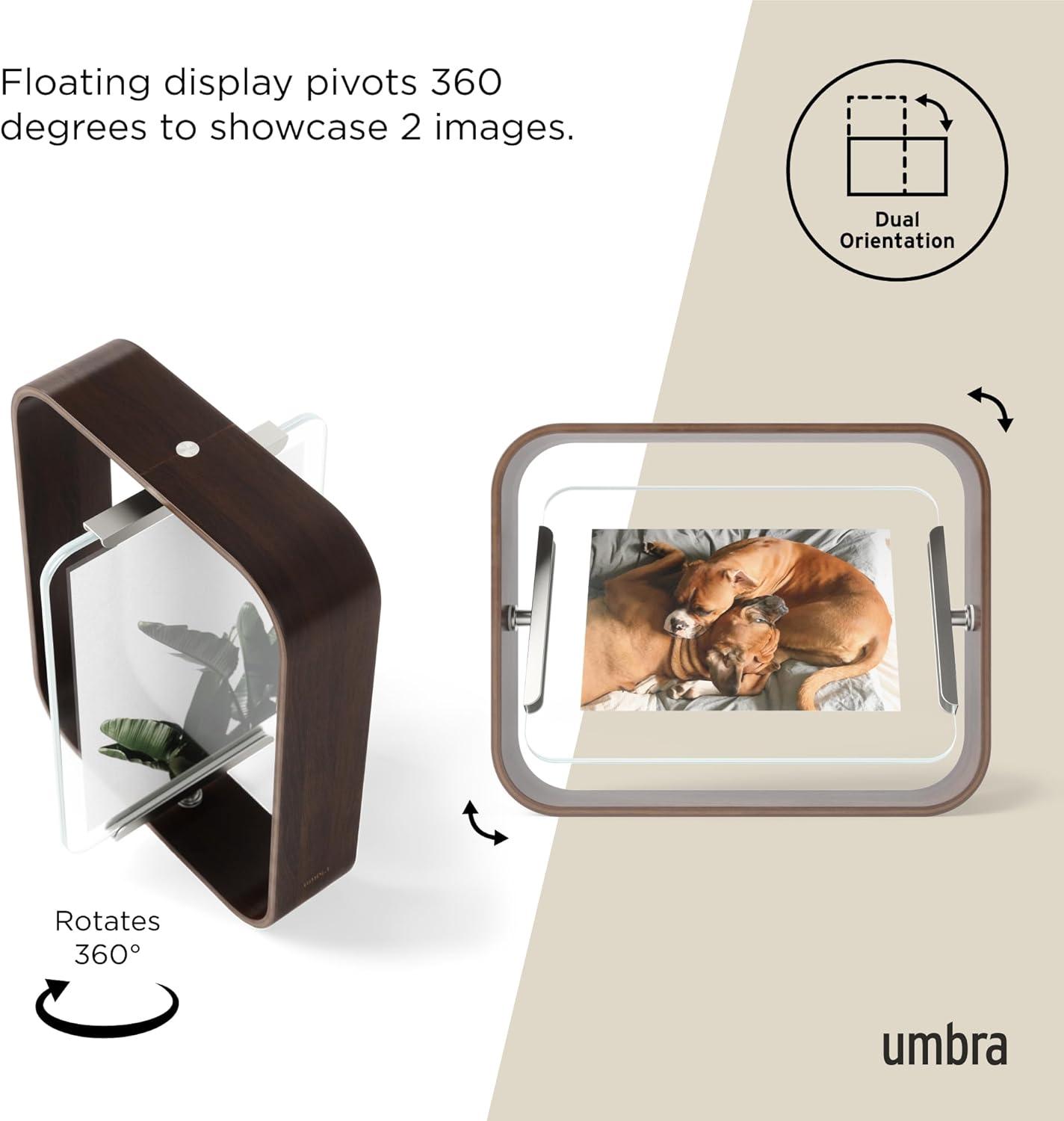 image:imageUmbra Bellwood 4x6 Desk Picture Frame Double Sided Rotating Wooden Photo Frame with 360Degree Pivot Tabletop Display for Portrait or Landscape Photos BlackAged Walnut