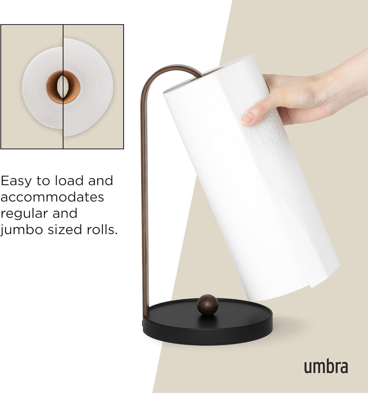 image:imageUmbra Bellwood Paper Towel Holder for Kitchen Countertop with Real Wood Stand and Weighted Metal Base WhiteNaturalBlackWalnut