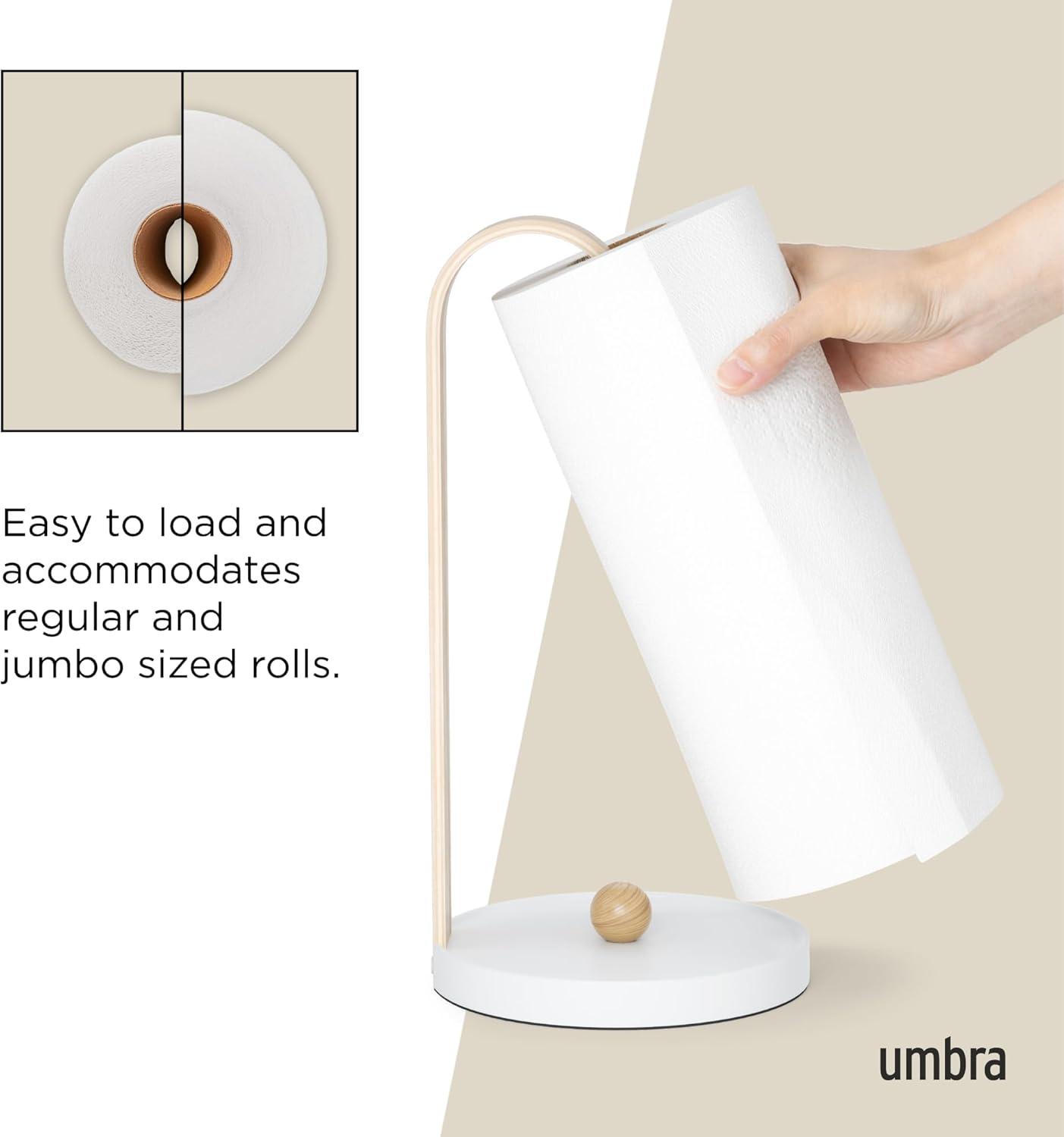 image:imageUmbra Bellwood Paper Towel Holder for Kitchen Countertop with Real Wood Stand and Weighted Metal Base WhiteNaturalWhiteNatural