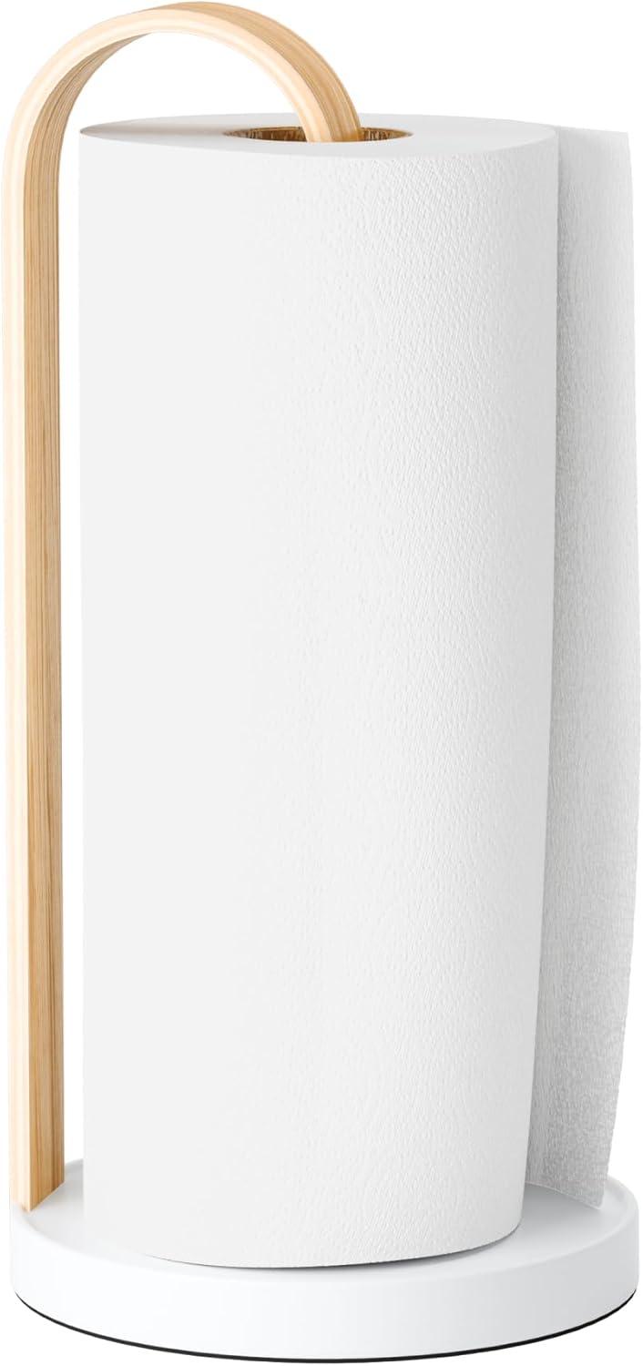 image:imageUmbra Bellwood Paper Towel Holder for Kitchen Countertop with Real Wood Stand and Weighted Metal Base WhiteNaturalWhiteNatural