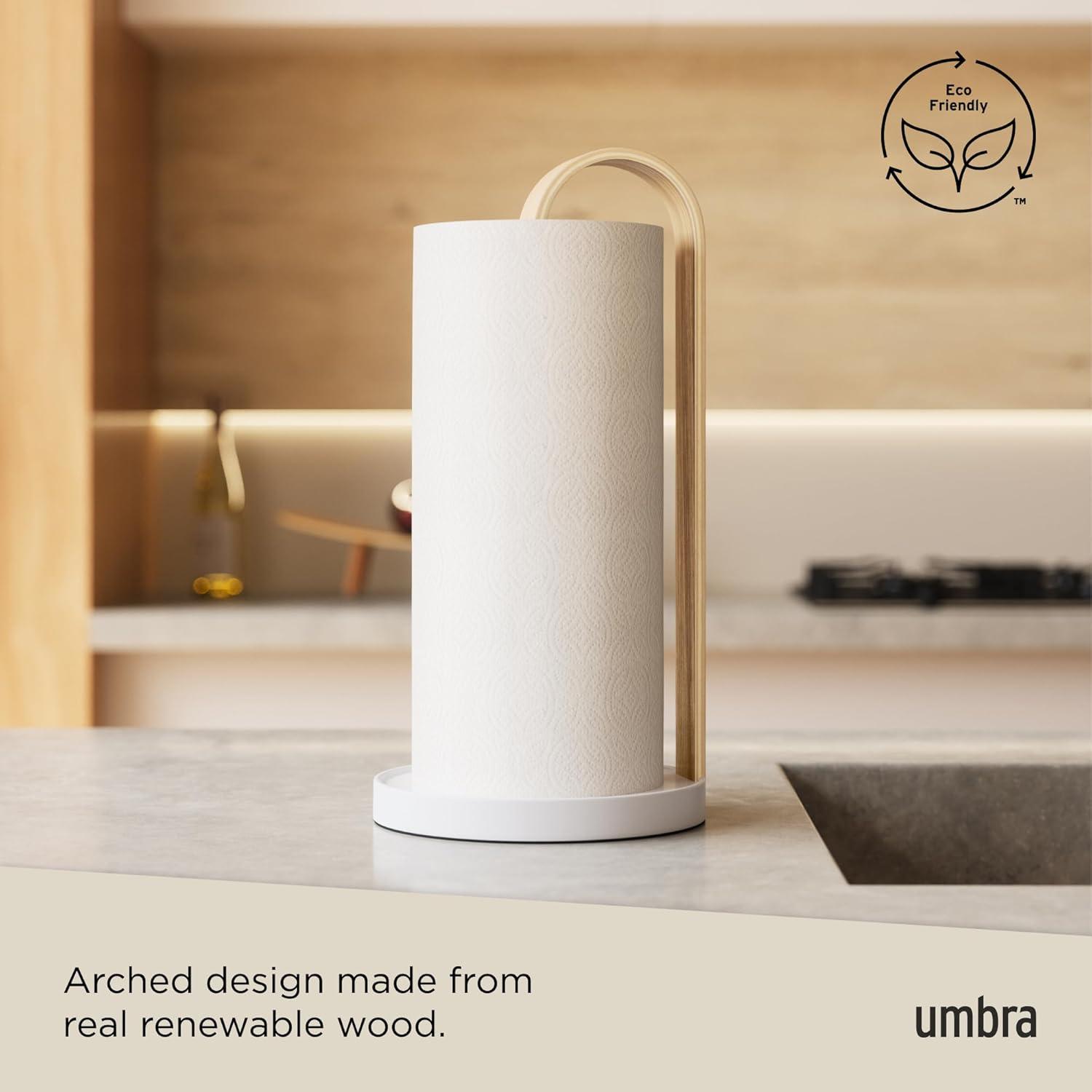 image:imageUmbra Bellwood Paper Towel Holder for Kitchen Countertop with Real Wood Stand and Weighted Metal Base WhiteNaturalWhiteNatural