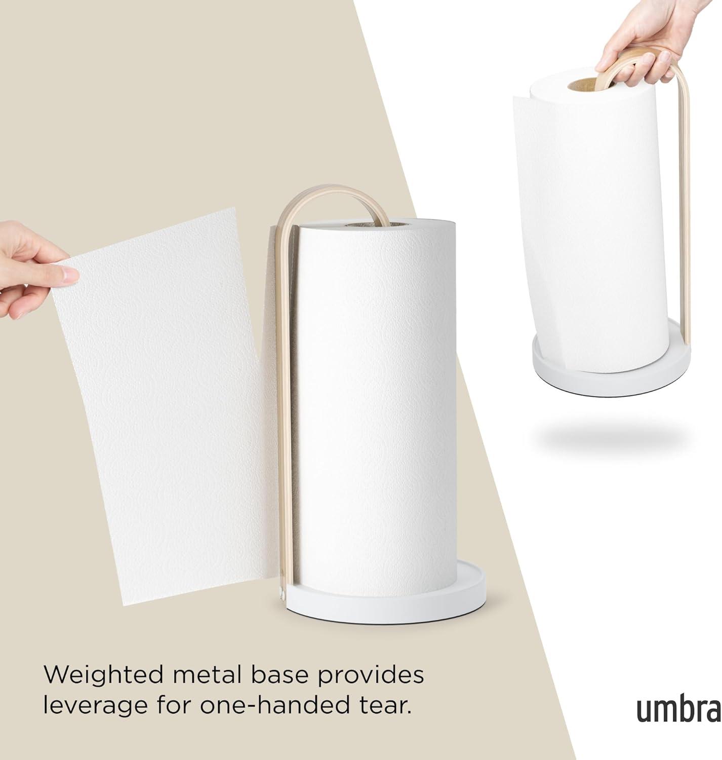 image:imageUmbra Bellwood Paper Towel Holder for Kitchen Countertop with Real Wood Stand and Weighted Metal Base WhiteNaturalWhiteNatural