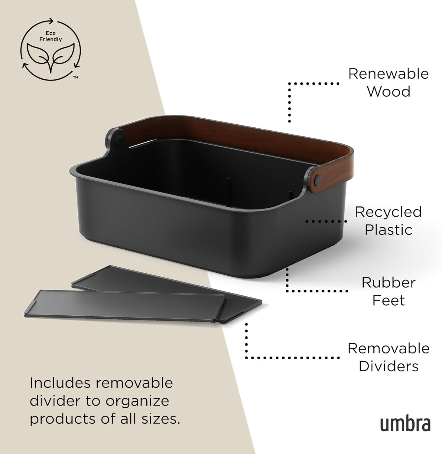 image:imageUmbra Bellwood Stackable Storage Bin Multipurpose Caddy Organizer 11 x 7 in WhiteNaturalBlackWalnut