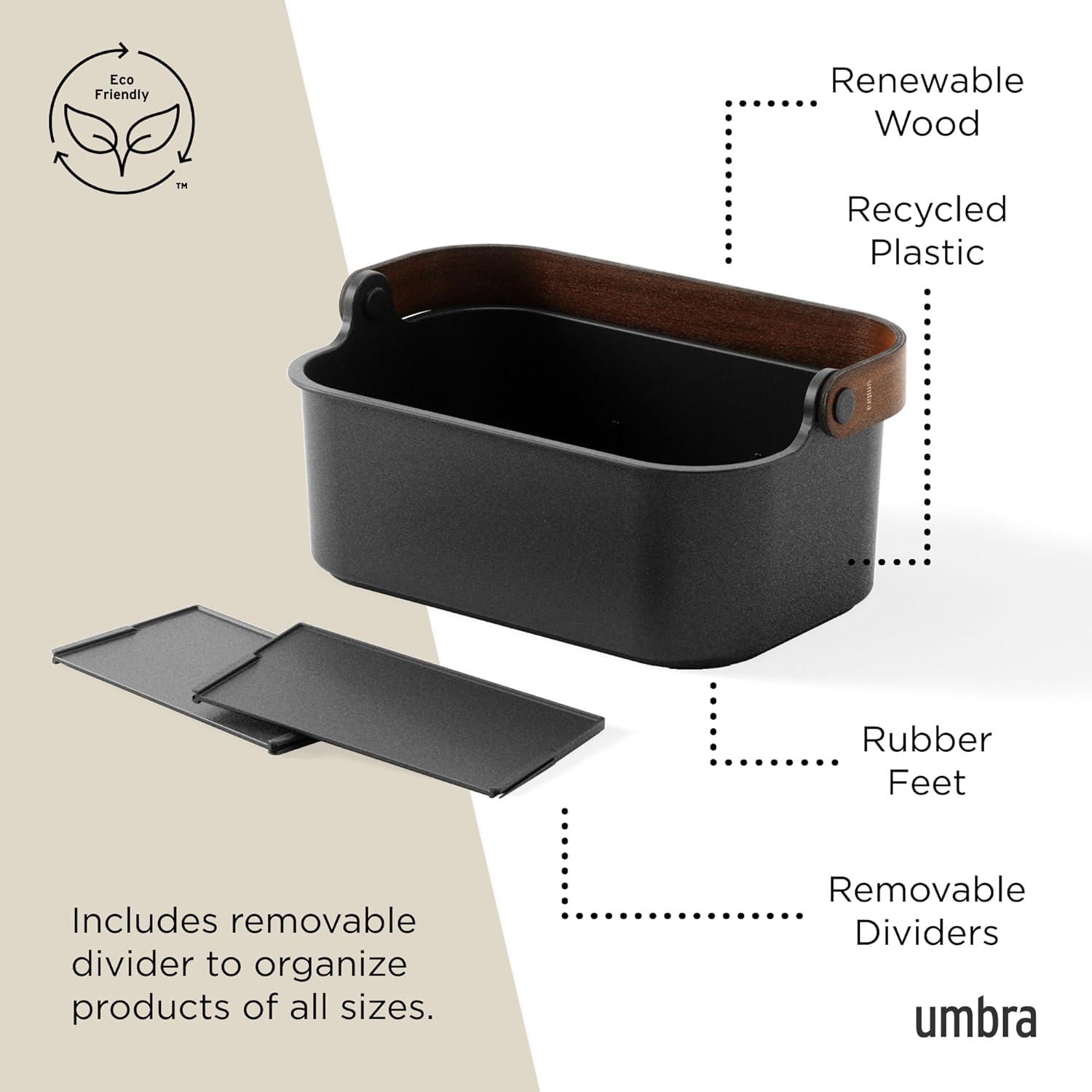 image:imageUmbra Bellwood Stackable Storage Bin Multipurpose Caddy Organizer 11 x 7 in WhiteNaturalBlackWalnut
