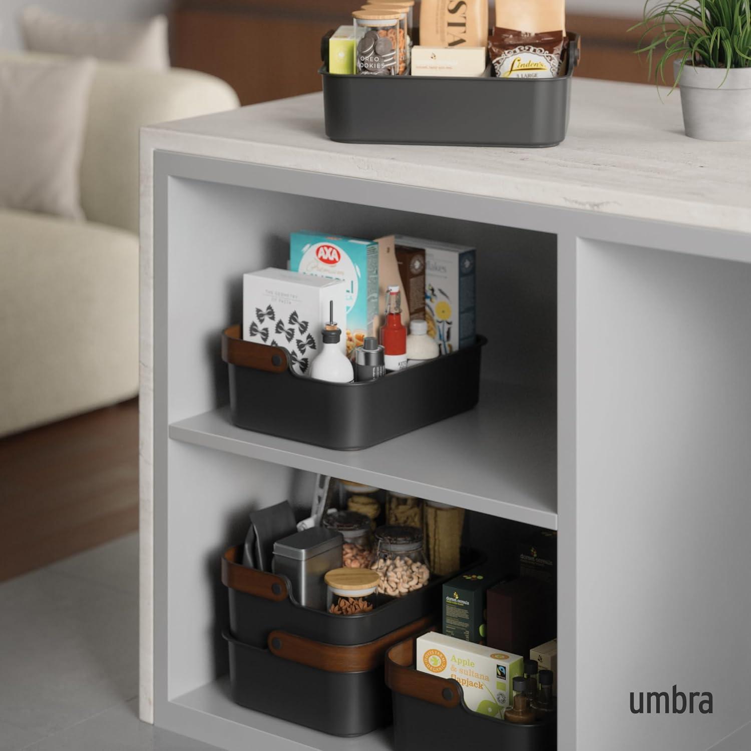 image:imageUmbra Bellwood Stackable Storage Bin Multipurpose Caddy Organizer 11 x 7 in WhiteNaturalBlackWalnut