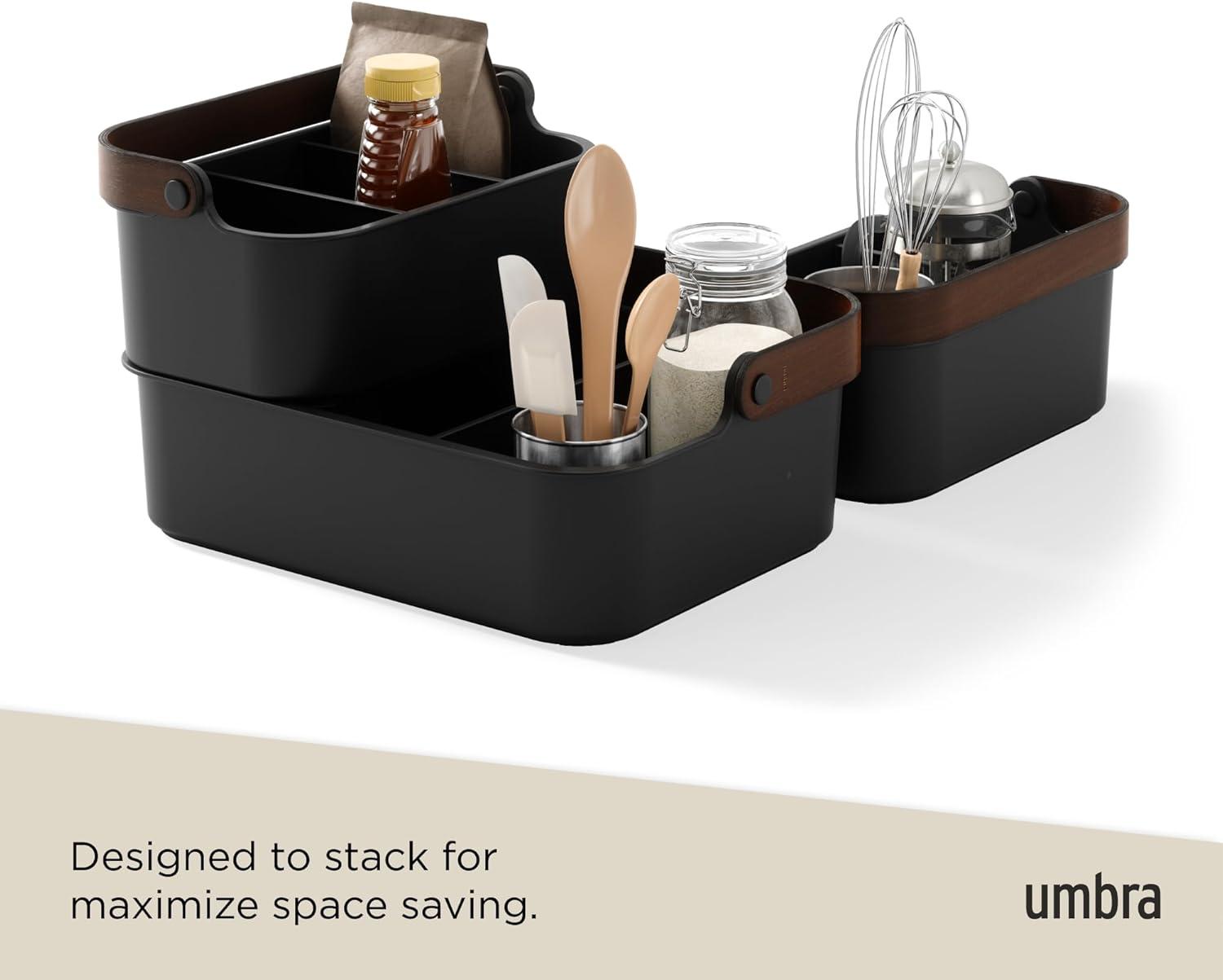 image:imageUmbra Bellwood Stackable Storage Bin Multipurpose Caddy Organizer 11 x 7 in WhiteNaturalBlackWalnut