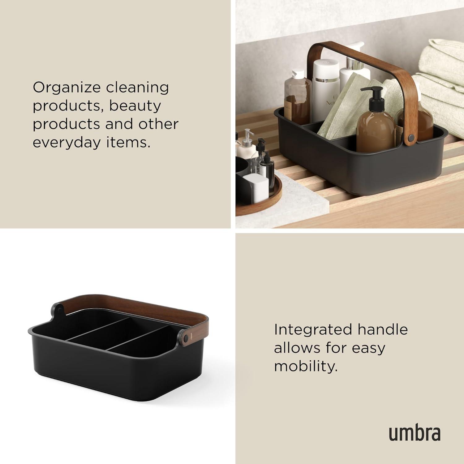image:imageUmbra Bellwood Stackable Storage Bin Multipurpose Caddy Organizer 11 x 7 in WhiteNaturalBlackWalnut