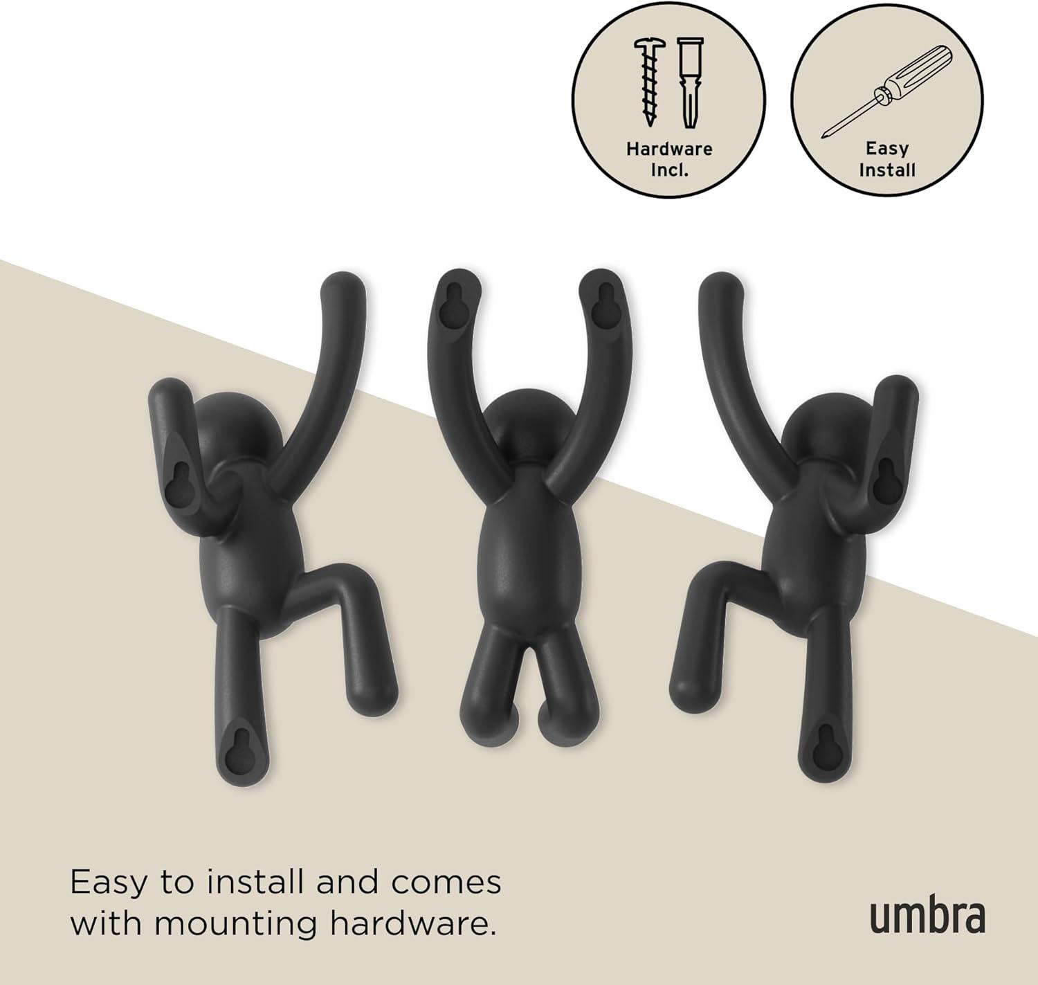 image:imageUmbra Buddy Wall Hooks Decorative Wall Mounted Coat Hooks for Hanging Coats Scarves Bags Purses Backpacks Towels and More Set of 3 WhiteBlack