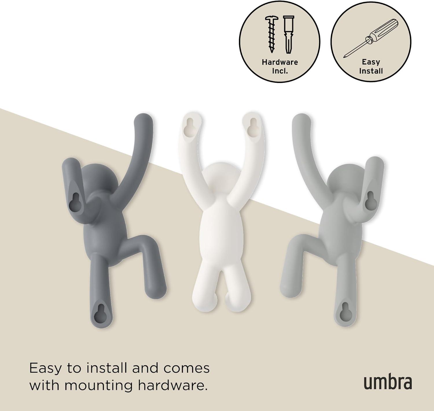 image:imageUmbra Buddy Wall Hooks Decorative Wall Mounted Coat Hooks for Hanging Coats Scarves Bags Purses Backpacks Towels and More Set of 3 WhiteGray