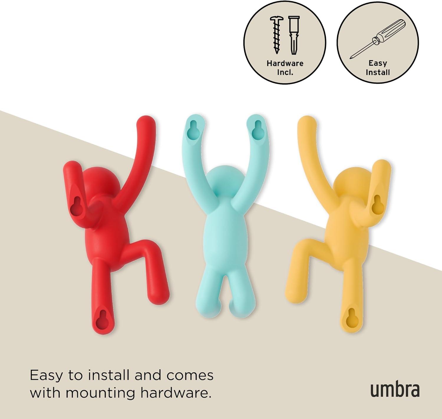 image:imageUmbra Buddy Wall Hooks Decorative Wall Mounted Coat Hooks for Hanging Coats Scarves Bags Purses Backpacks Towels and More Set of 3 WhiteRedBlueYellow