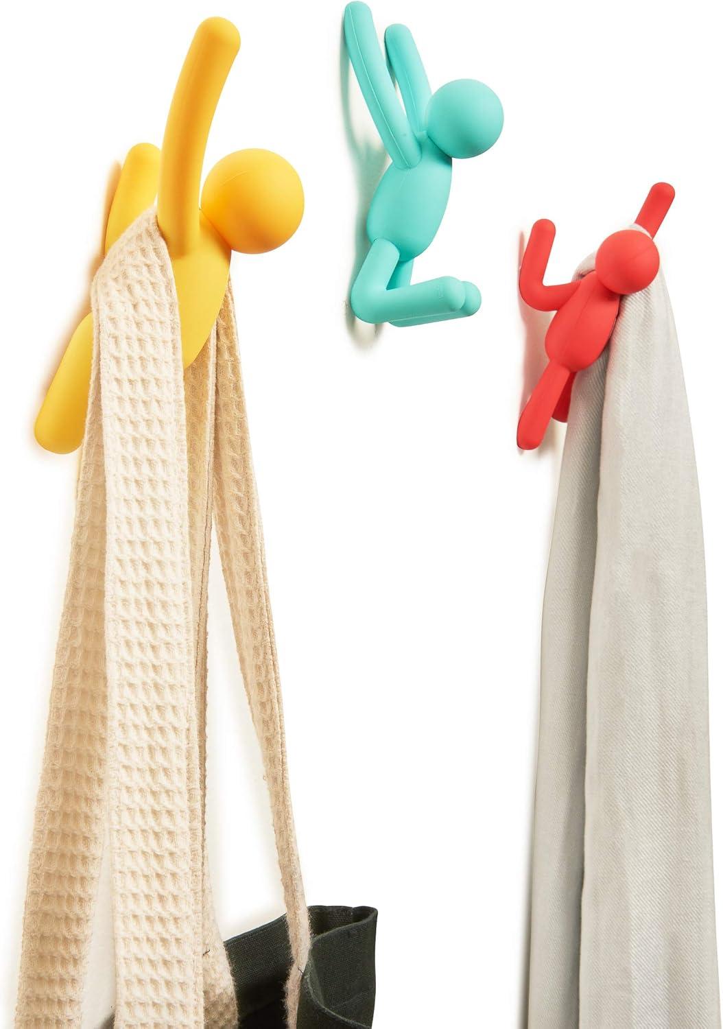 image:imageUmbra Buddy Wall Hooks Decorative Wall Mounted Coat Hooks for Hanging Coats Scarves Bags Purses Backpacks Towels and More Set of 3 WhiteRedBlueYellow