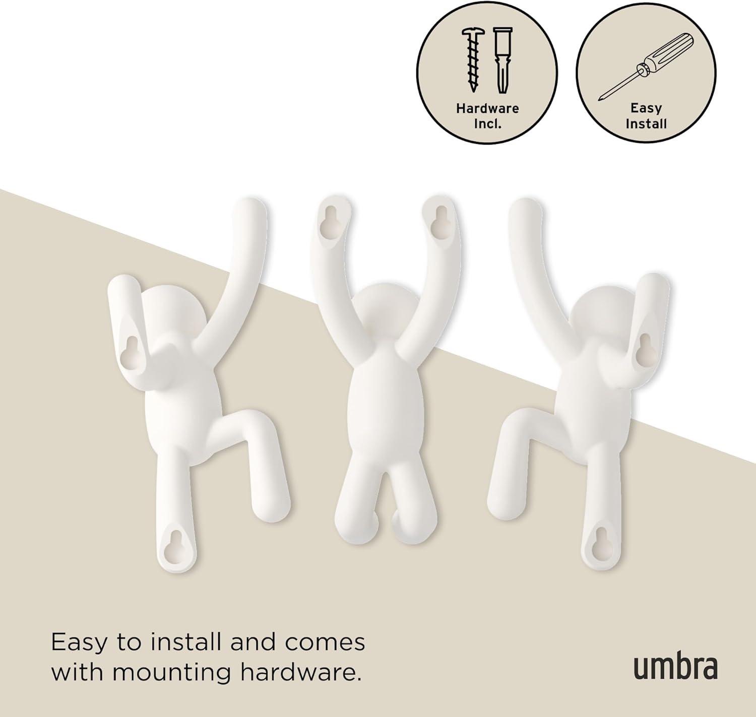 image:imageUmbra Buddy Wall Hooks Decorative Wall Mounted Coat Hooks for Hanging Coats Scarves Bags Purses Backpacks Towels and More Set of 3 WhiteWhite