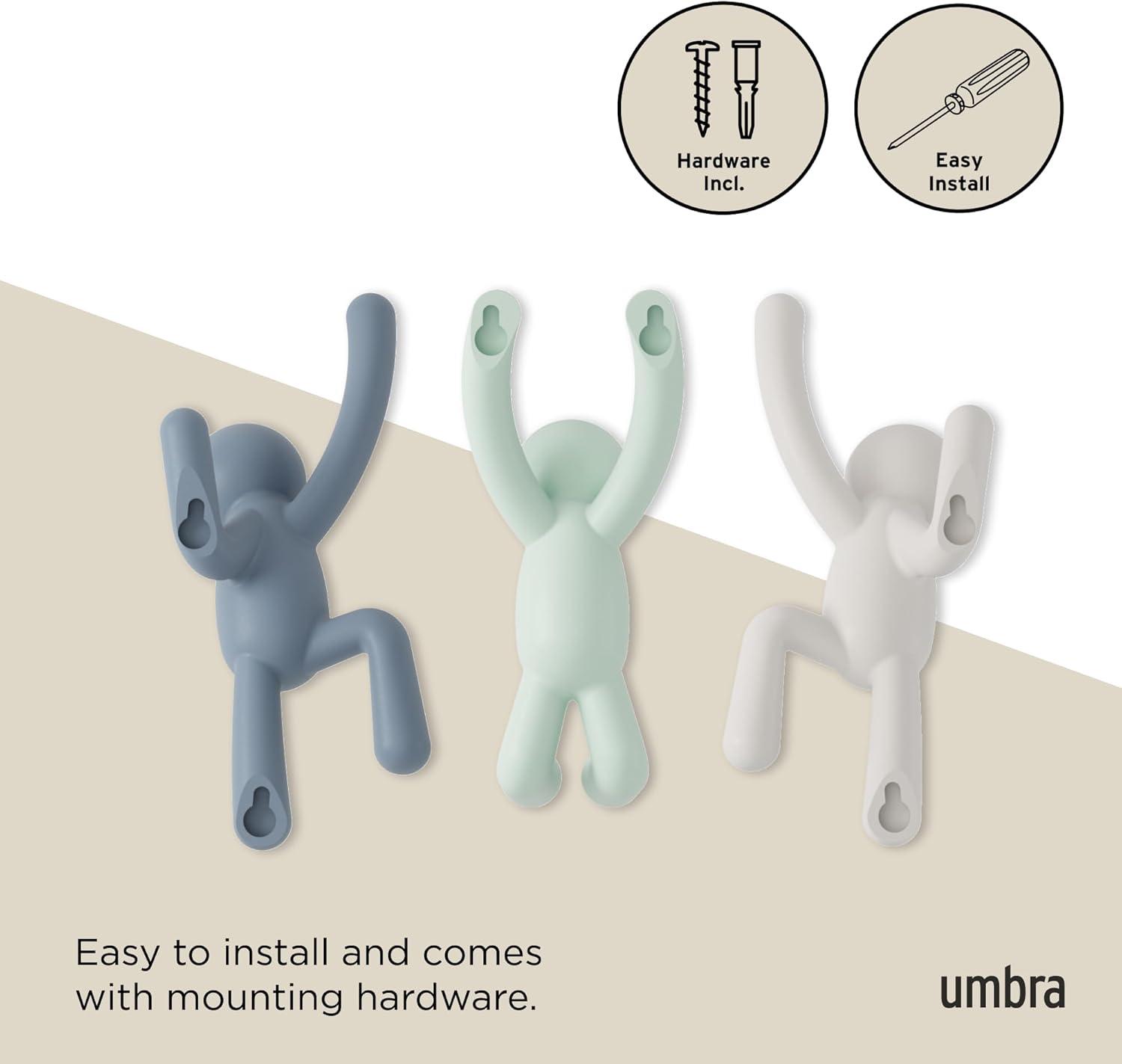 image:imageUmbra Buddy Wall Hooks Decorative Wall Mounted Coat Hooks for Hanging Coats Scarves Bags Purses Backpacks Towels and More Set of 3 WhiteWhiteMintBlue