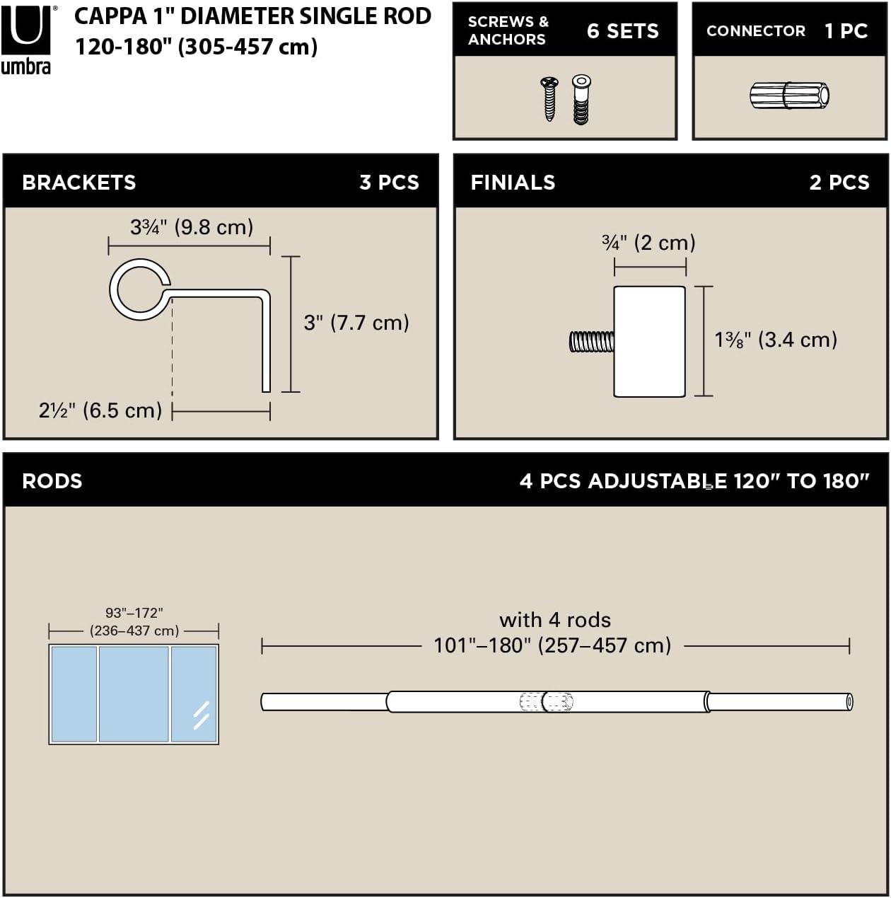 image:imageUmbra Cappa Modern 1 Curtain Rod Includes 2 Matching Finials Brackets amp Hardware BrassGold