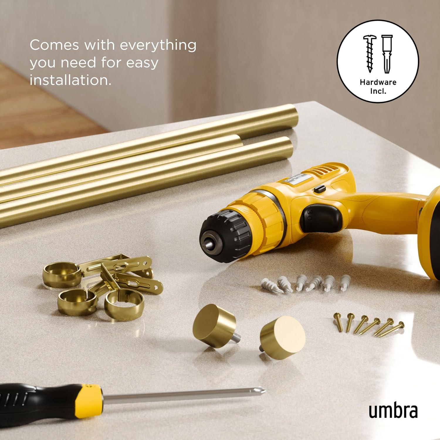 image:imageUmbra Cappa Modern 1 Curtain Rod Includes 2 Matching Finials Brackets amp Hardware BrassGold