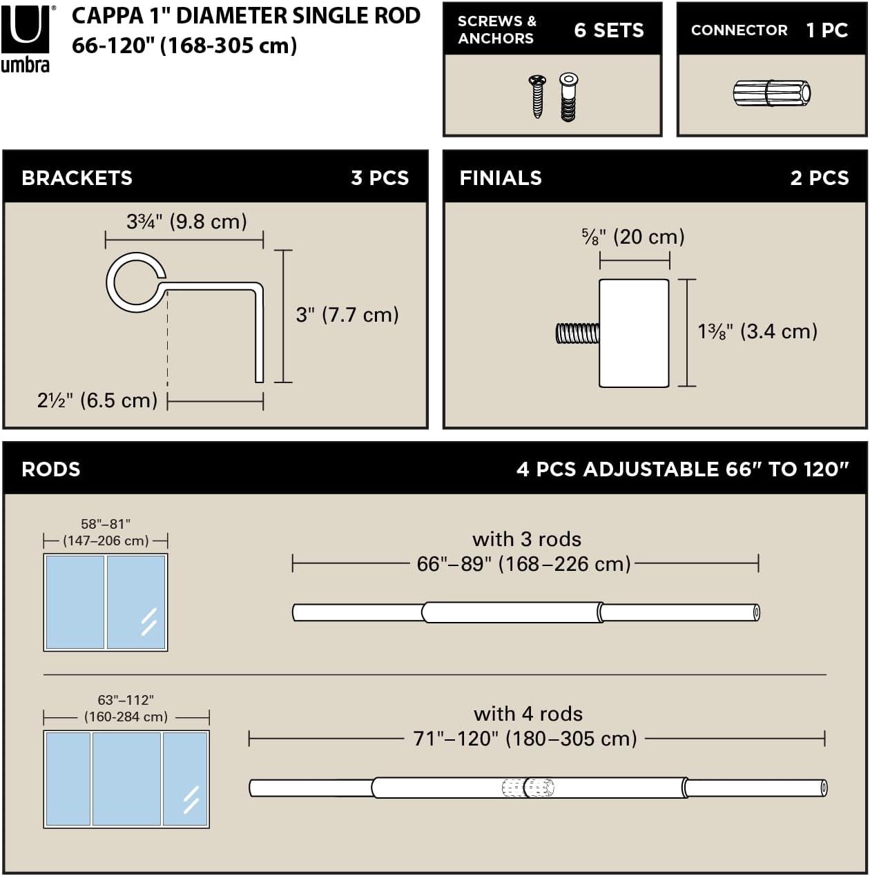 image:imageUmbra Cappa Modern 1 Curtain Rod Includes 2 Matching Finials Brackets amp Hardware BrassNickel