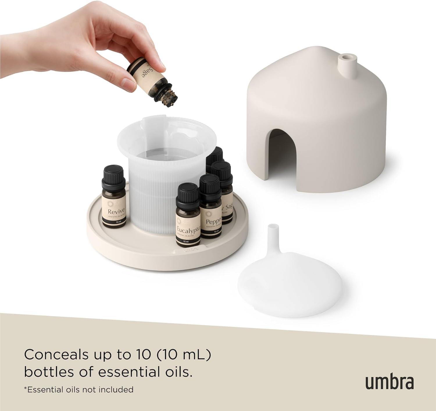 image:imageUmbra Casita Diffuser in Sand Aromatherapy Essential Oil Diffuser with LED Light Multiple Mist Settings Automatic ShutOff Hidden Storage for Oils Concrete amp Melamine Design for Modern Homes