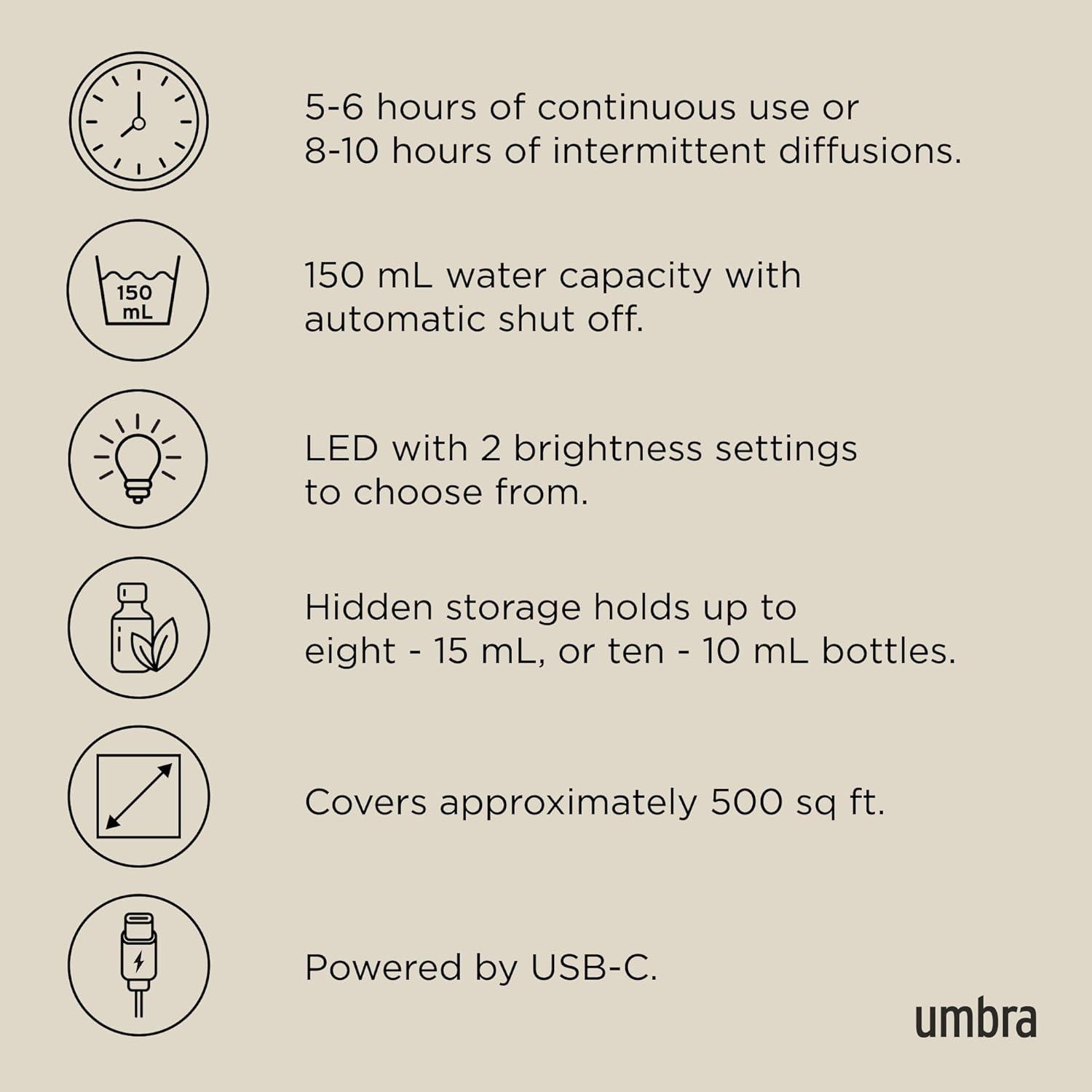 image:imageUmbra Casita Diffuser in Sand Aromatherapy Essential Oil Diffuser with LED Light Multiple Mist Settings Automatic ShutOff Hidden Storage for Oils Concrete amp Melamine Design for Modern Homes