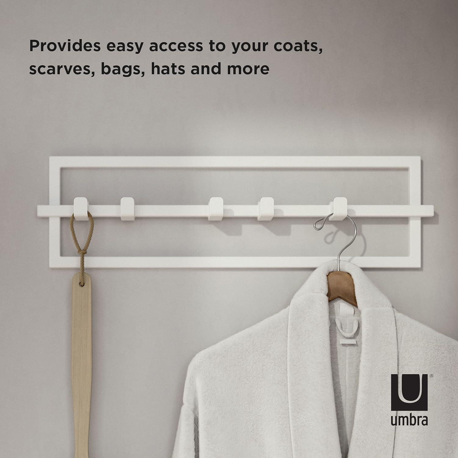 image:imageUmbra Cubiko Wall Mounted Modern Sleek SpaceSaving Hanger with Retractable Hooks to Hang Coats Scarves Purses and More 5 WhiteWhite