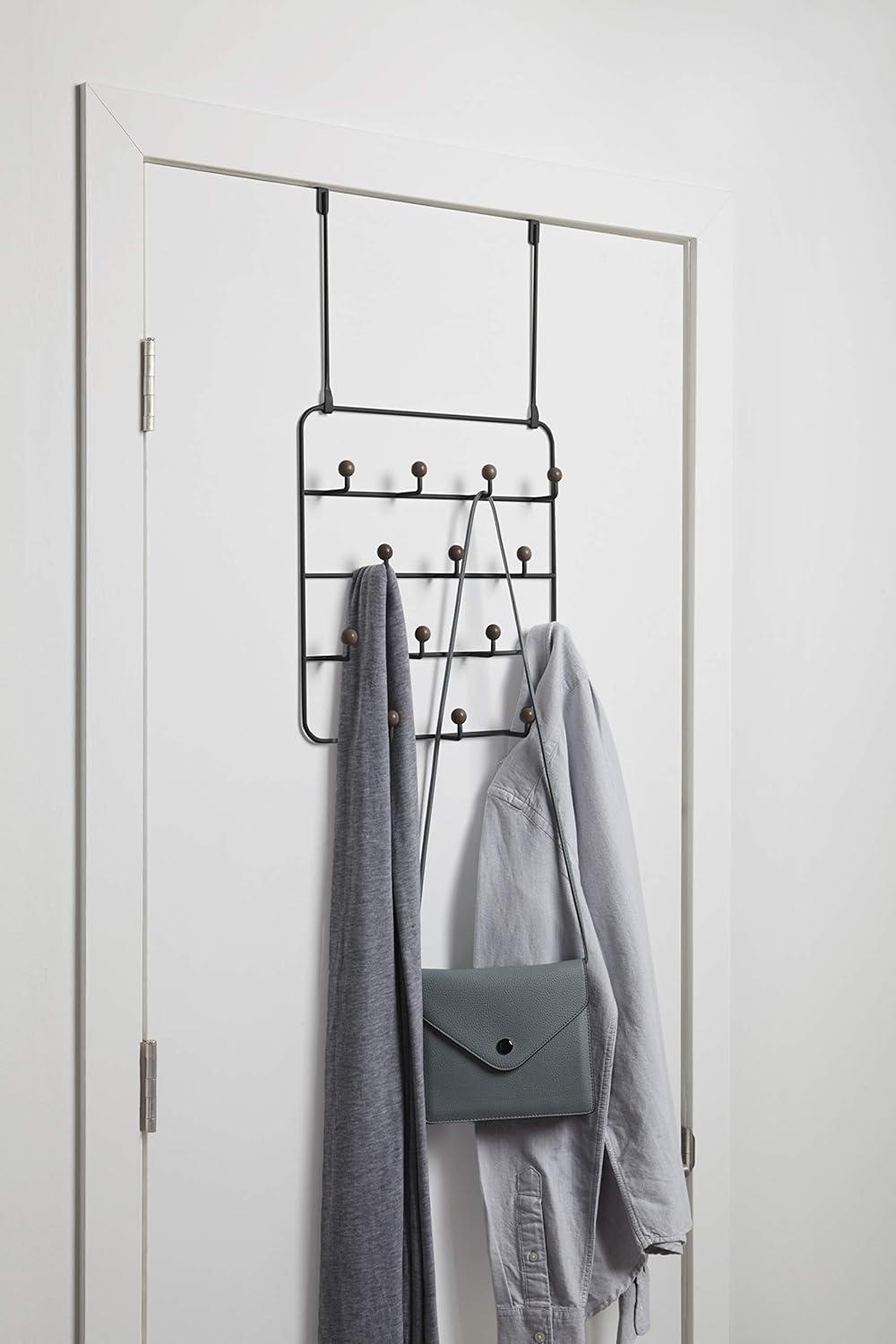 image:imageUmbra Estique Over The Door Coat Rack amp MultiUse Organizer for Coats Bags Hats amp More WhiteNaturalBlackWalnut