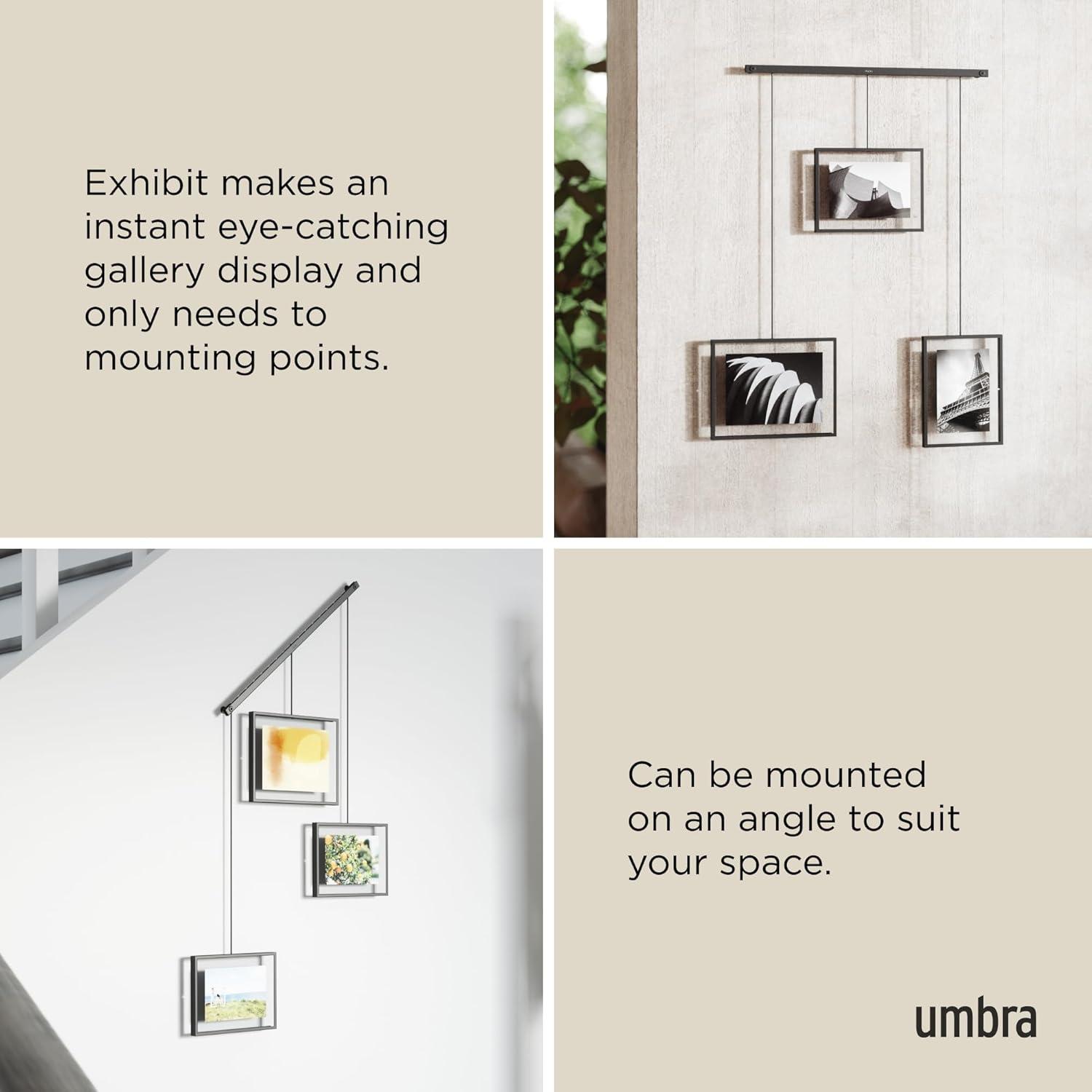 image:imageUmbra Exhibit Picture Frame Gallery Set Adjustable Collage Display for 3 Photos Prints Artwork and More Holds two 4x6 and one 5x7 Photos BlackBlack